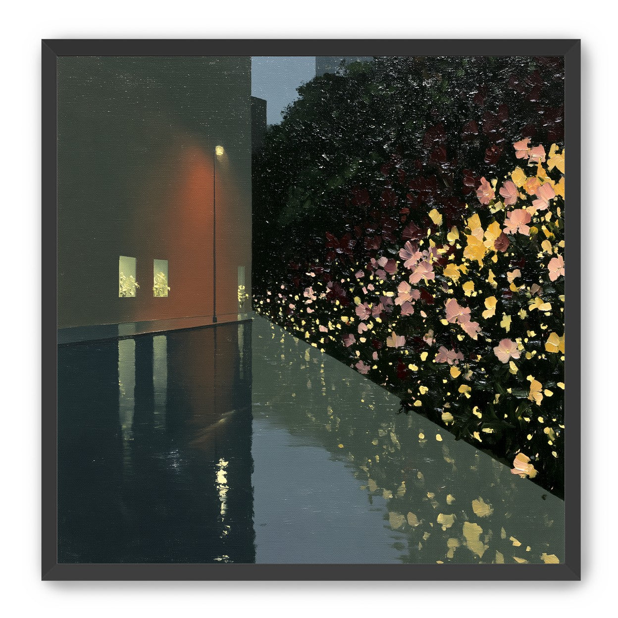 Flowers beside the wet wall
