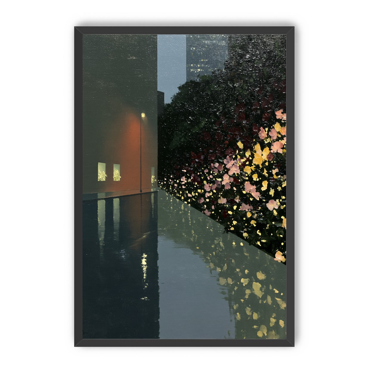 Flowers beside the wet wall