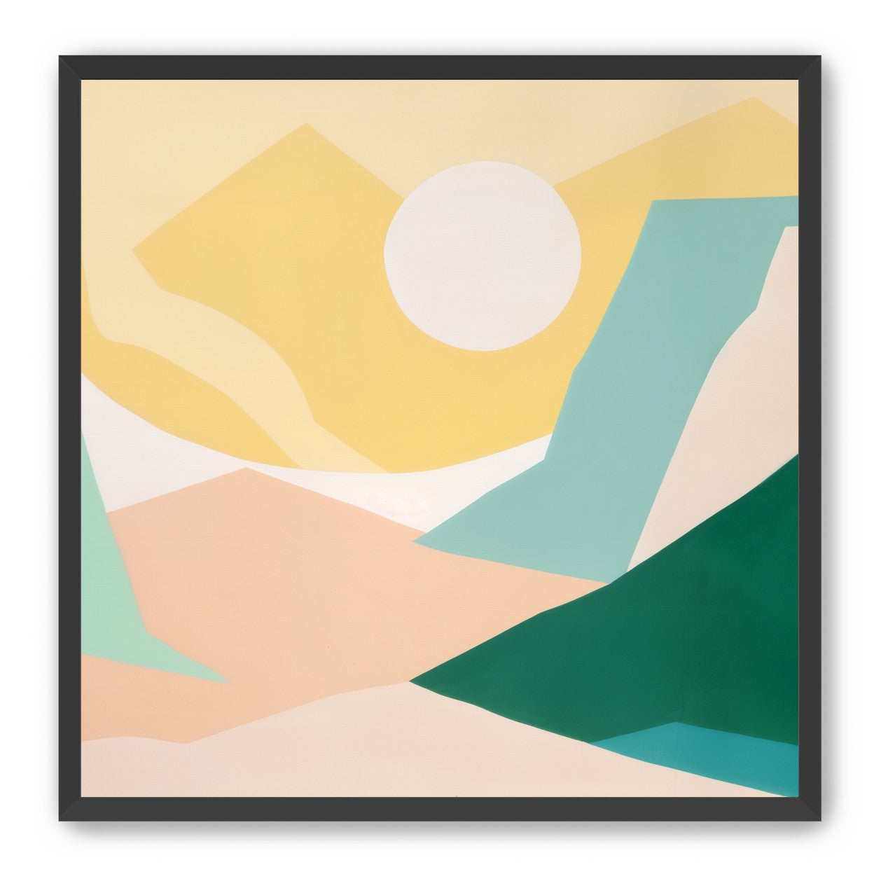 White sun over pastel hills