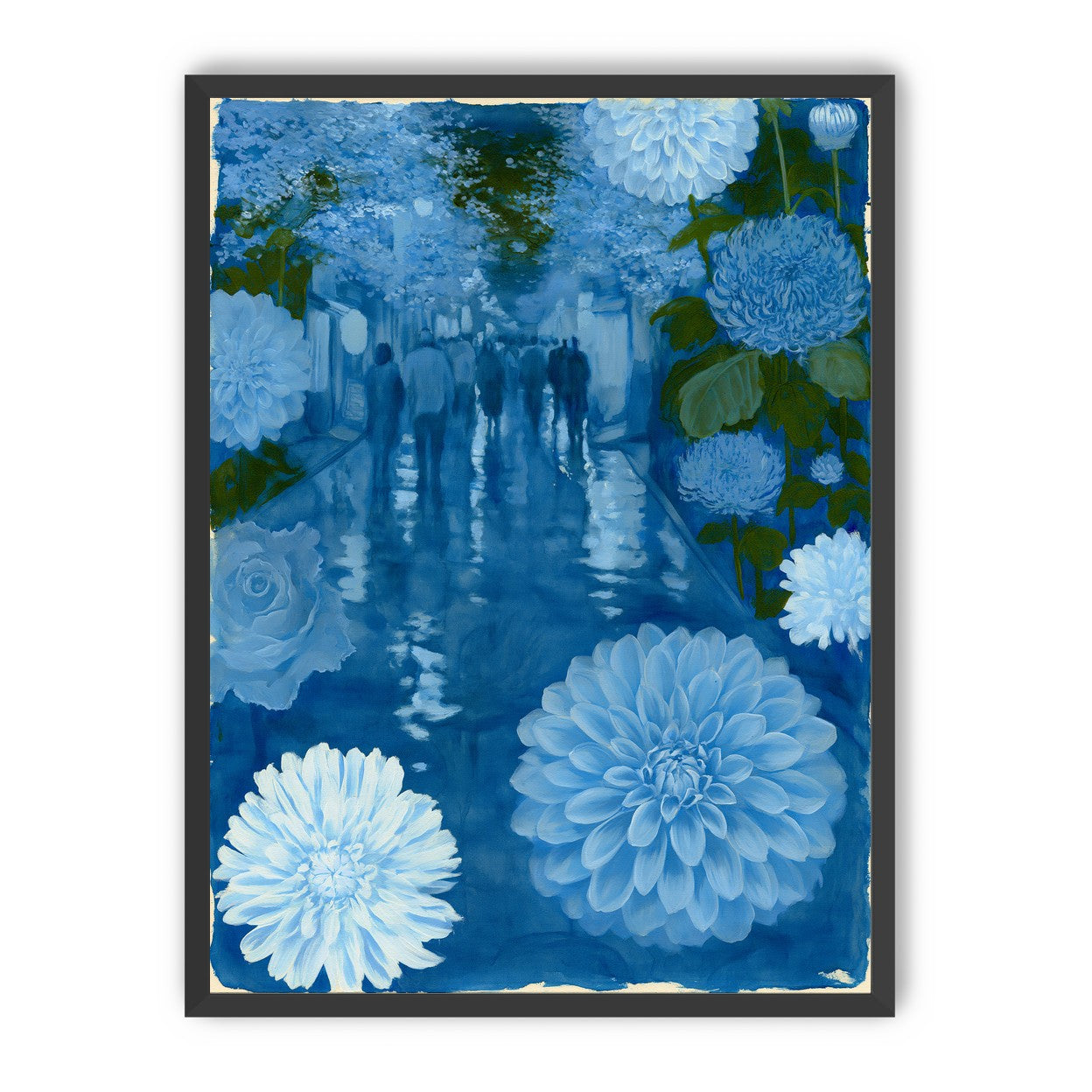 Blue street with flowers