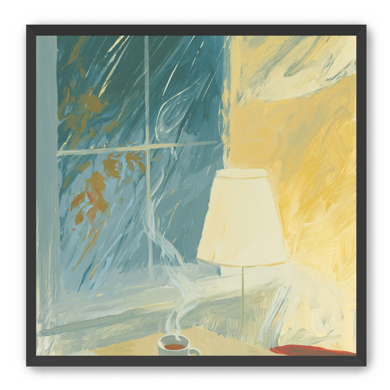 Steam against the rainy window