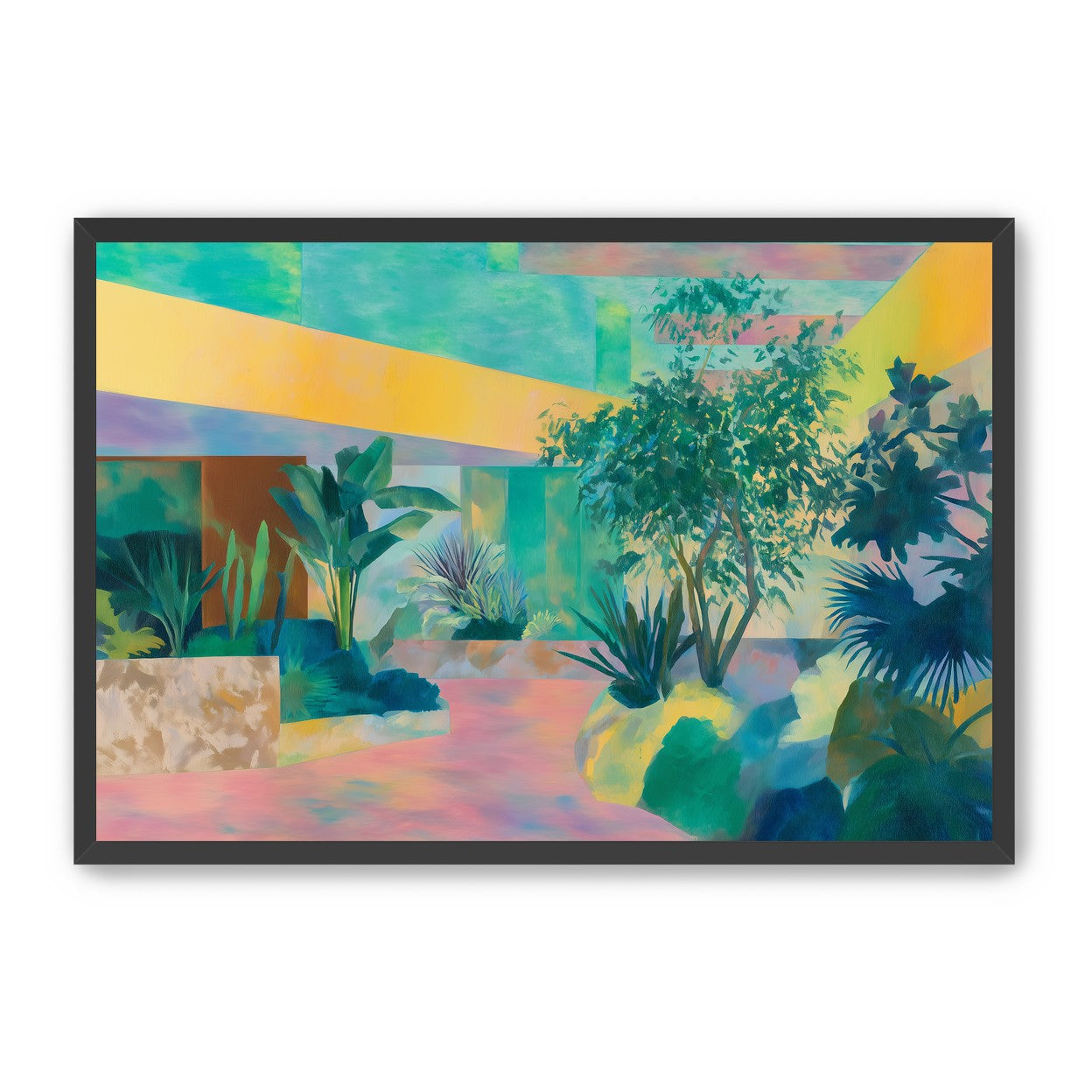 Garden beneath striped light