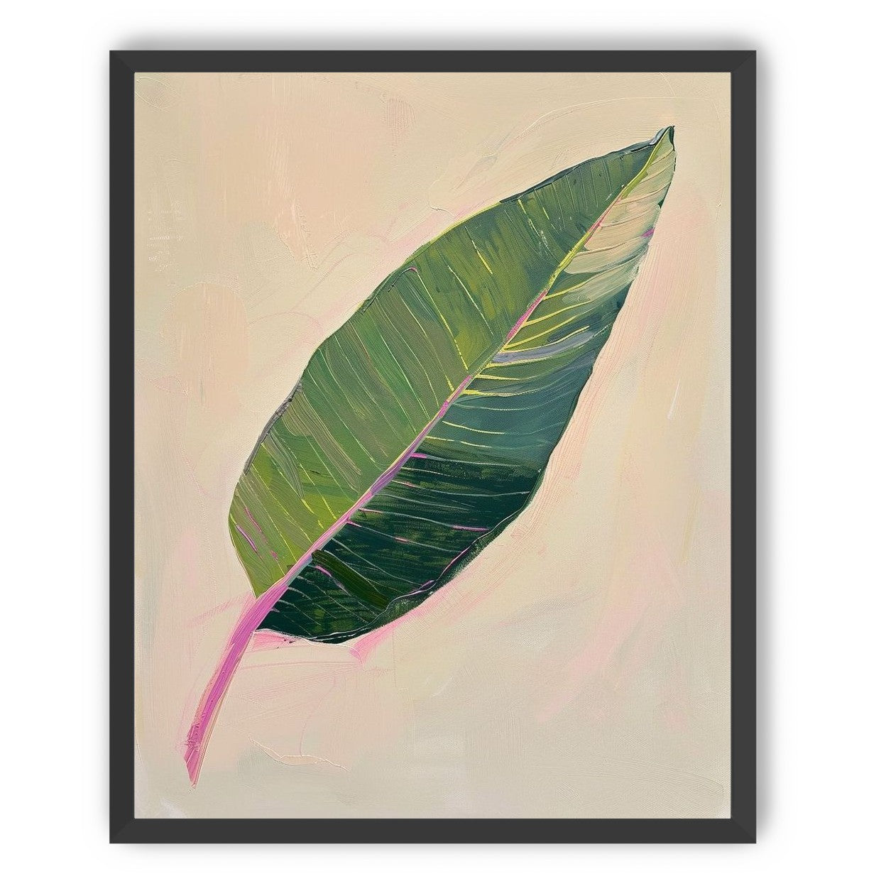 Green leaf with pink spine