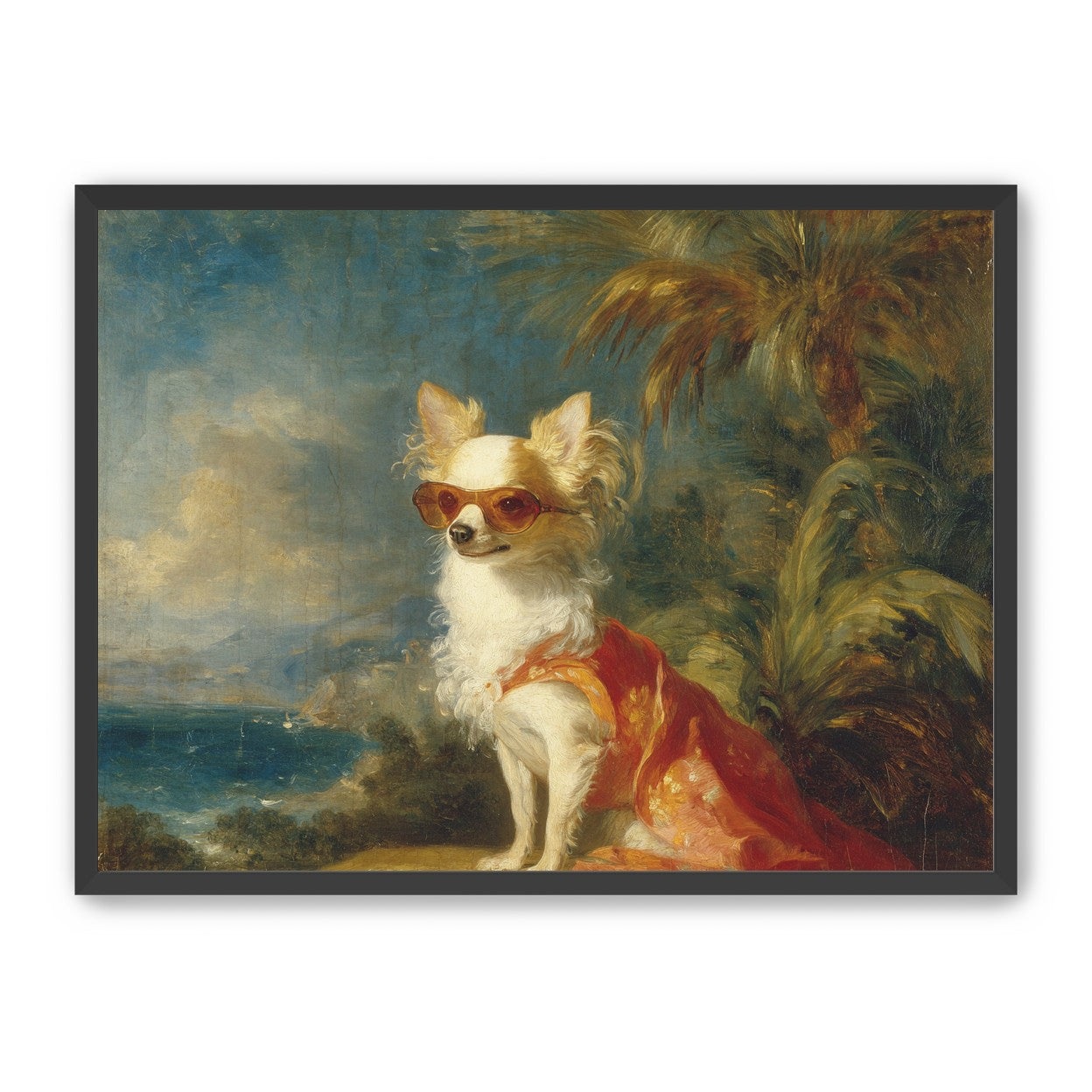 Sunglasses on the seaside dog