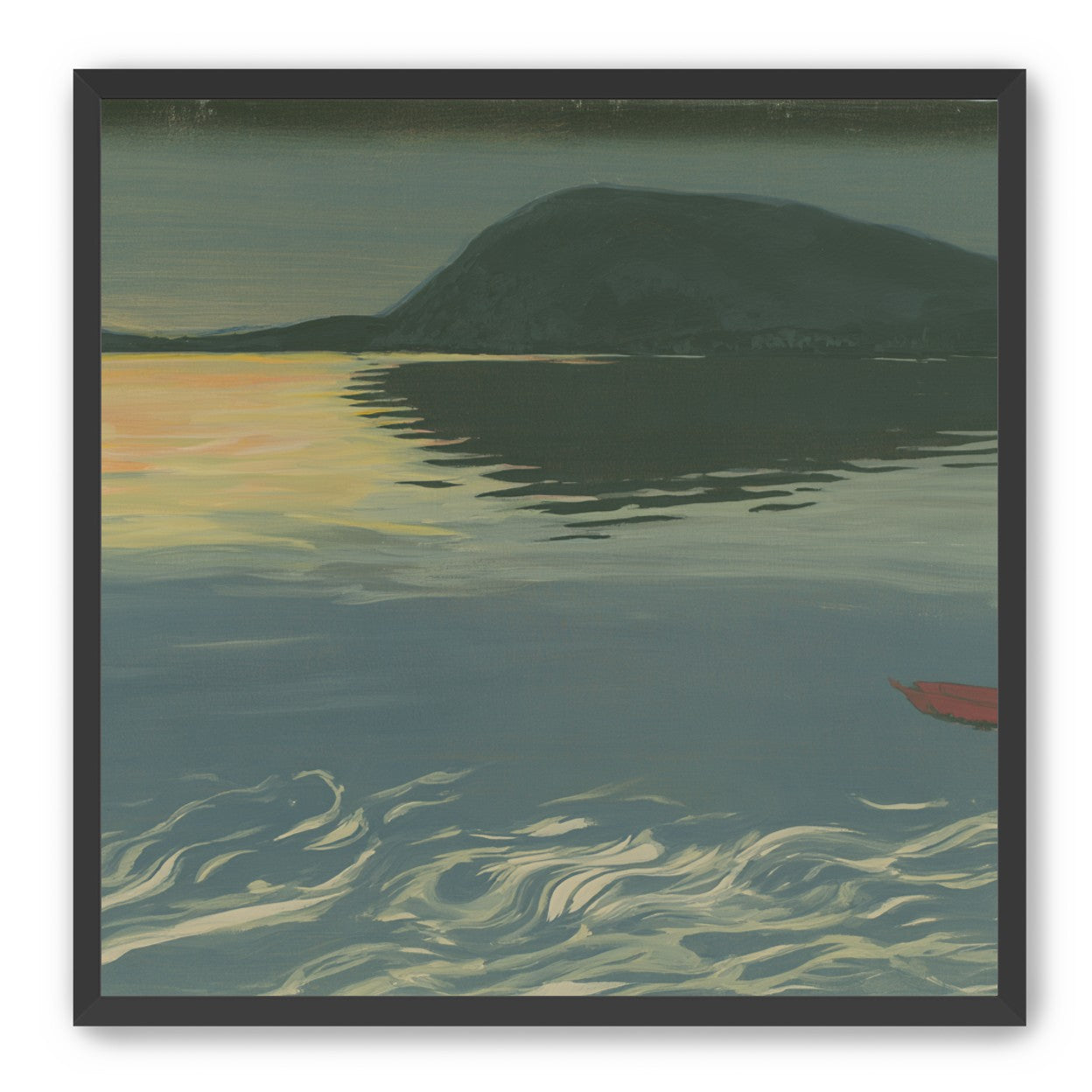 Red boat on still water