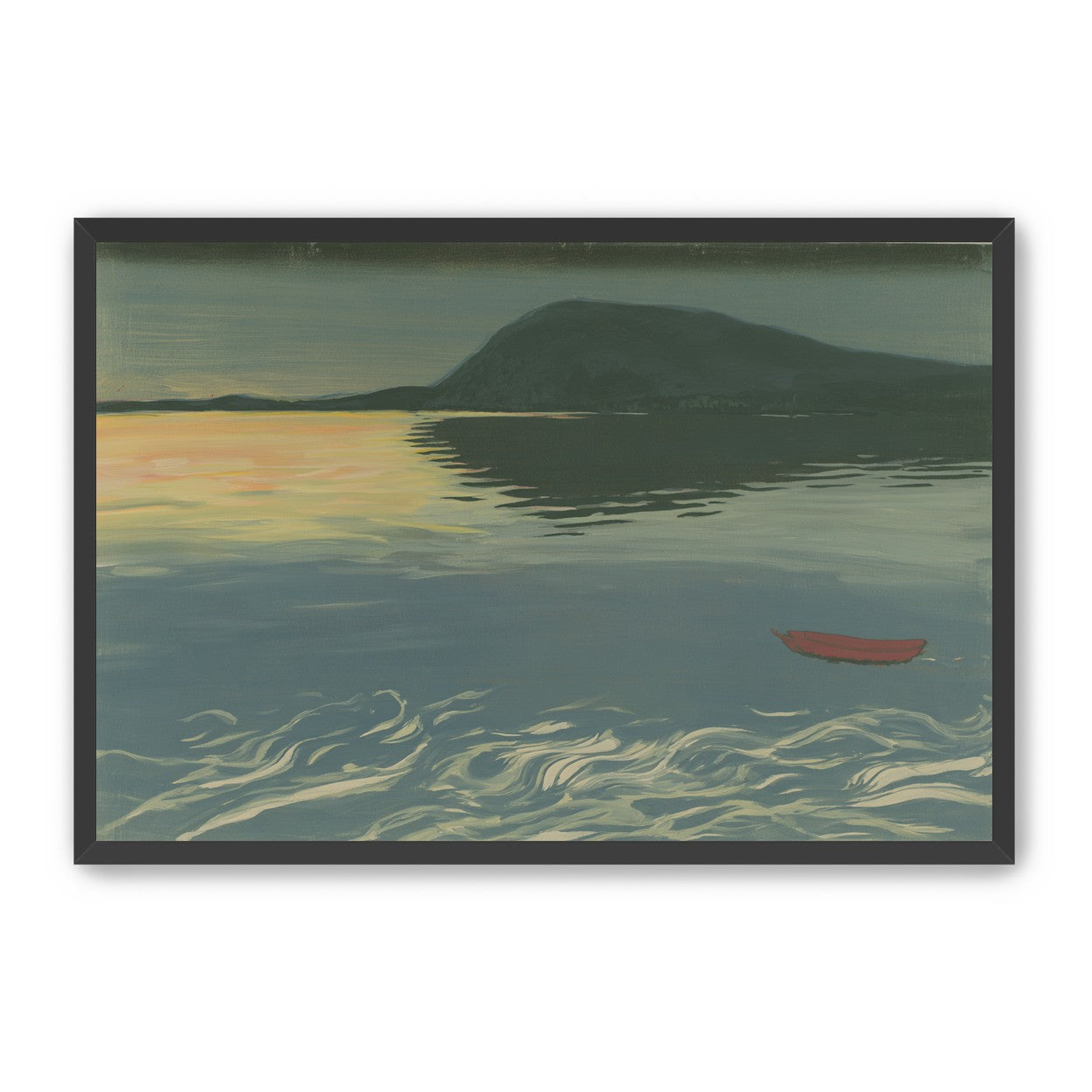 Red boat on still water