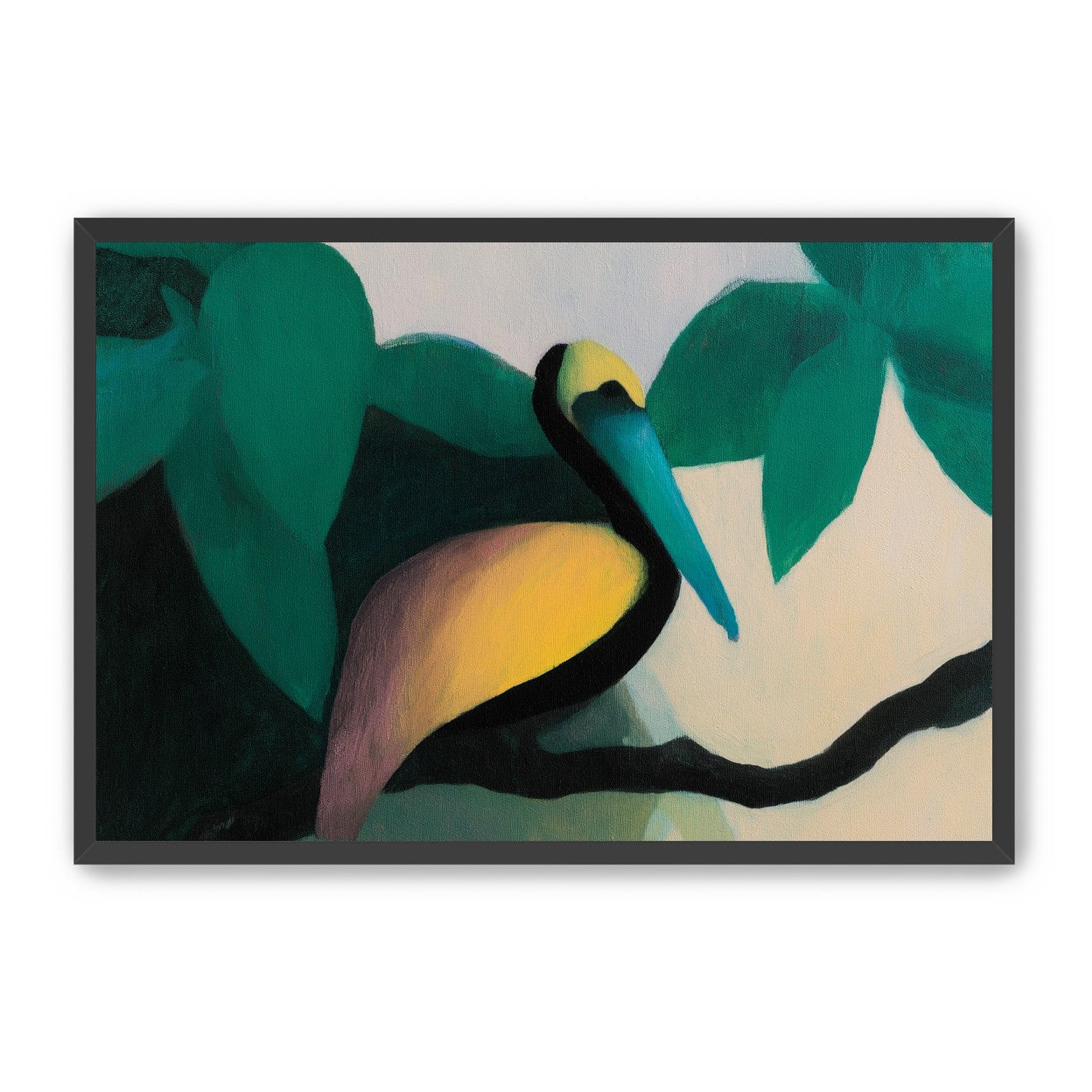 Blue beak in teal leaves