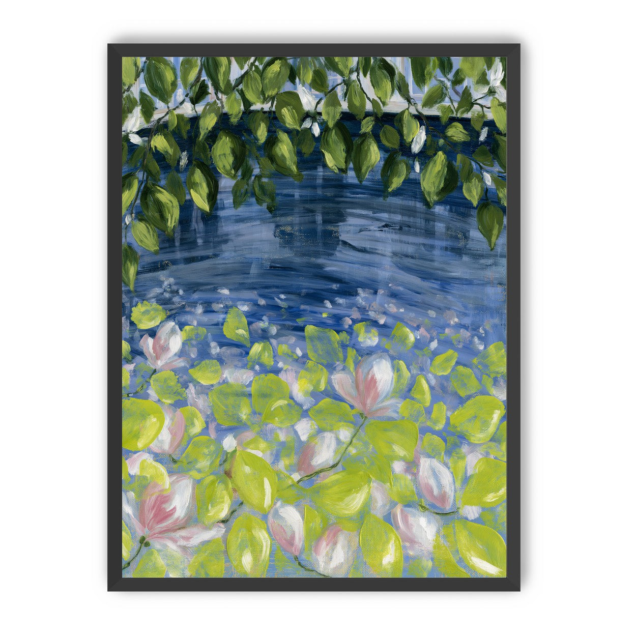 Leaves over lily pond