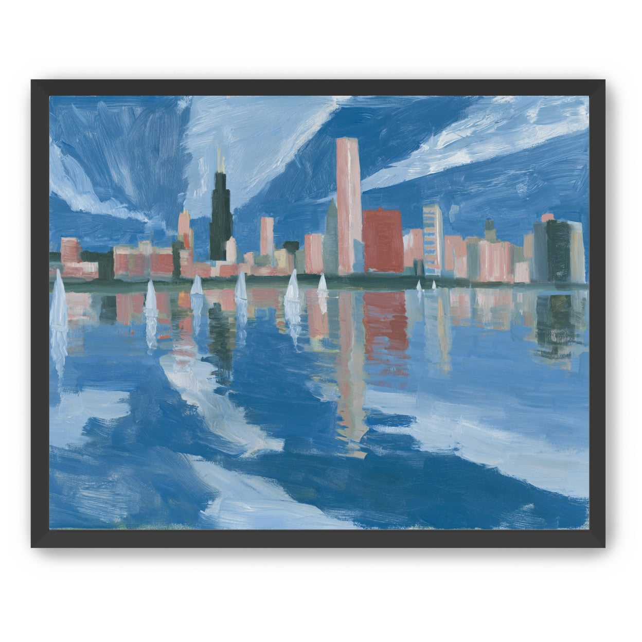 Sailboats before the mirrored skyline