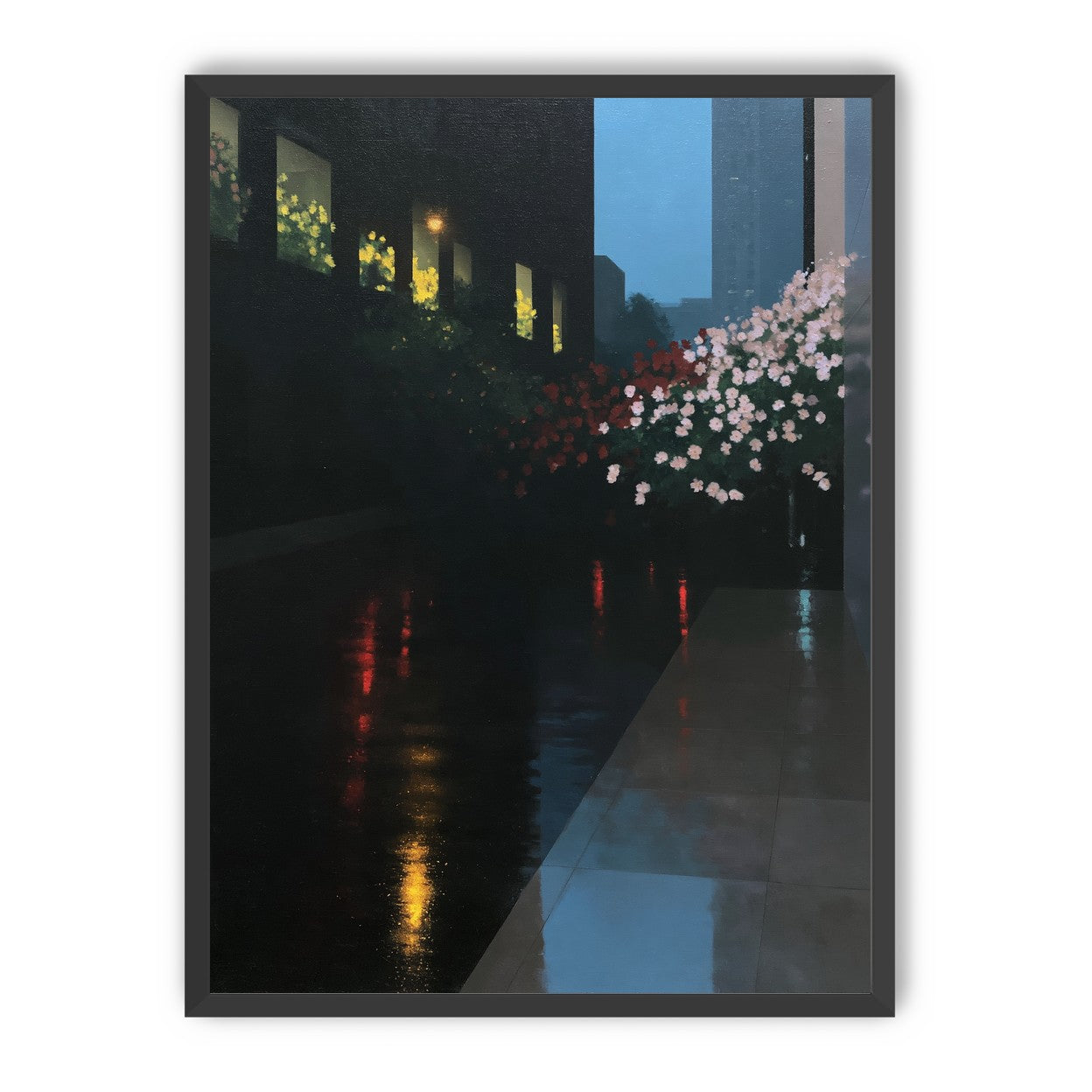Flowers beside the wet windows