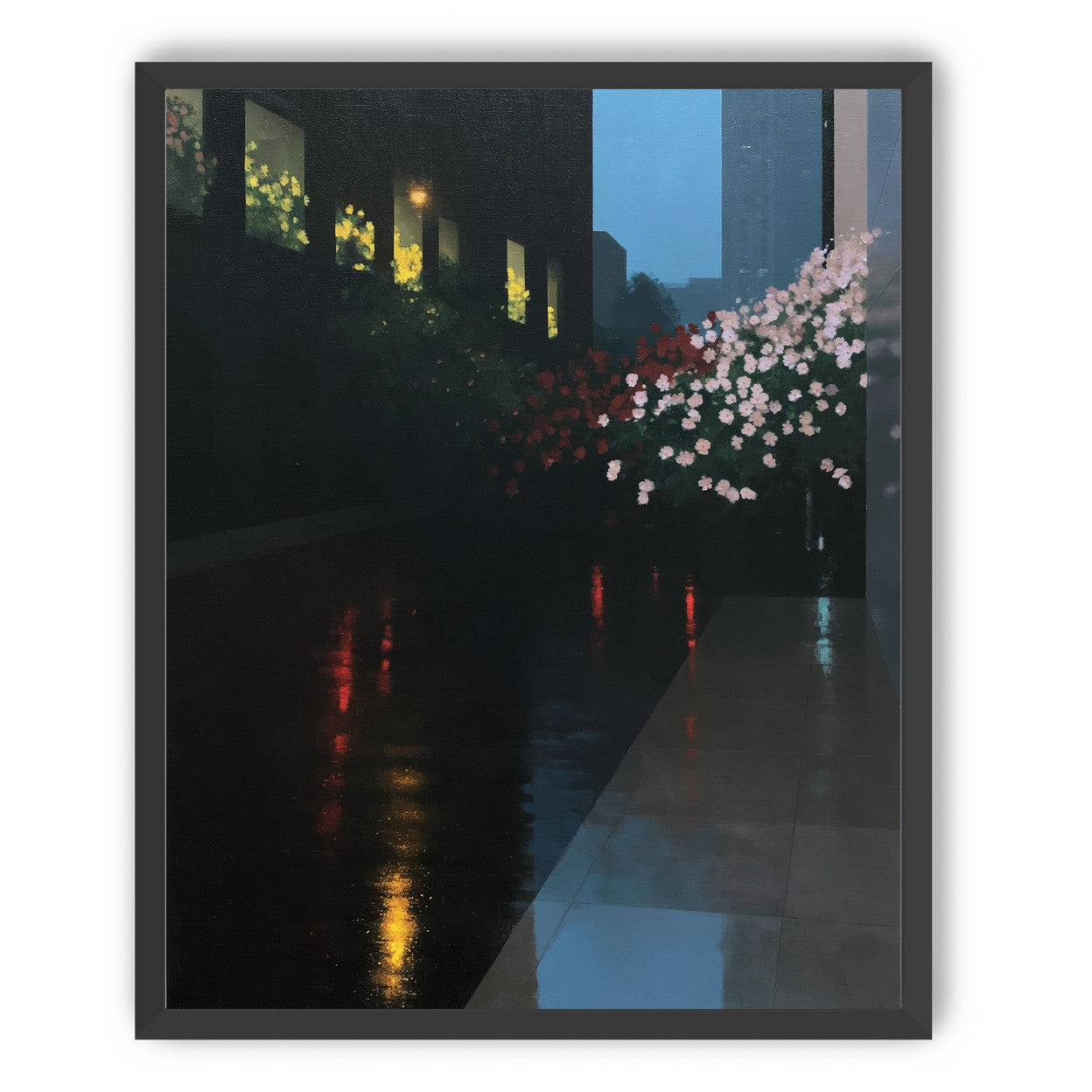 Flowers beside the wet windows