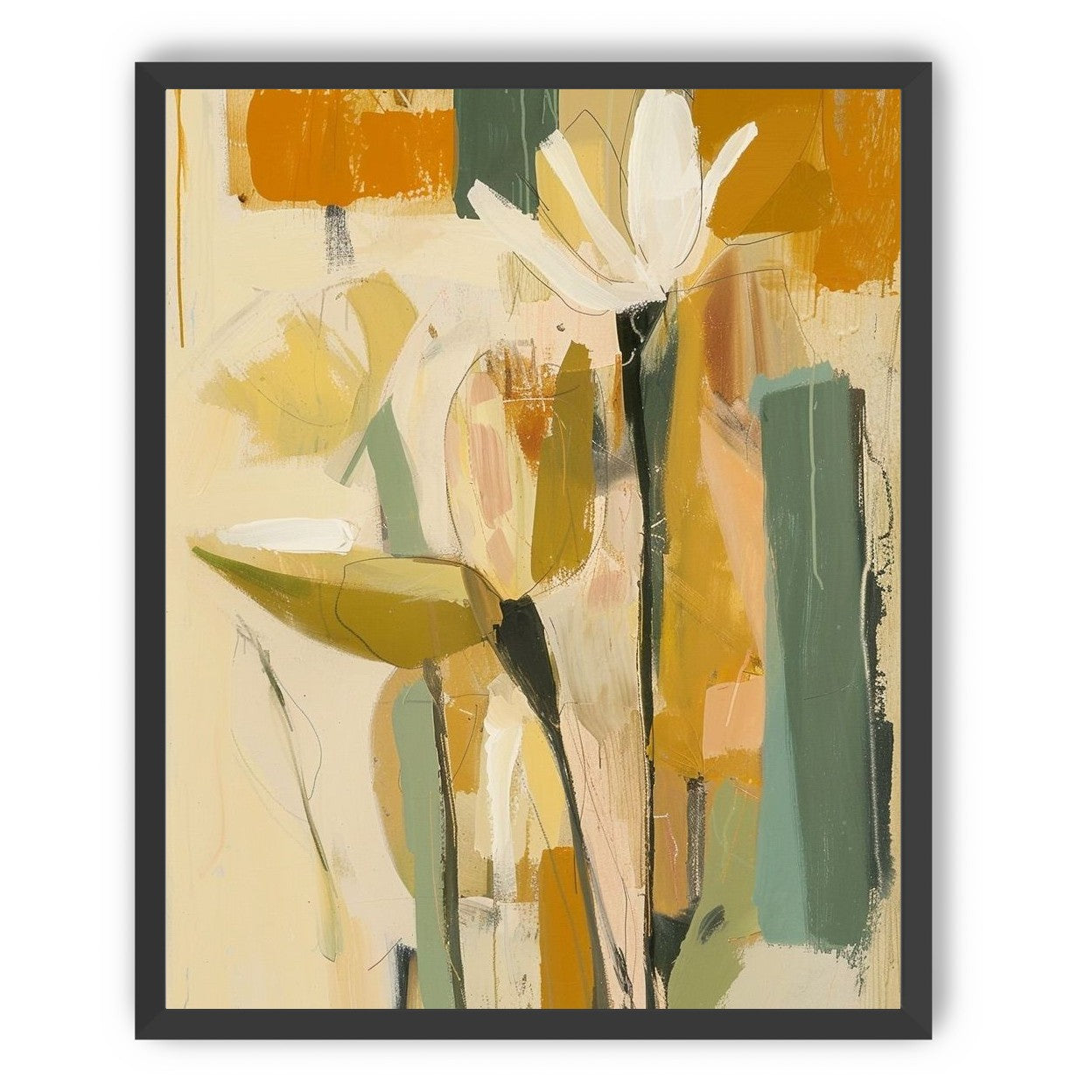 White flower in ochre blocks