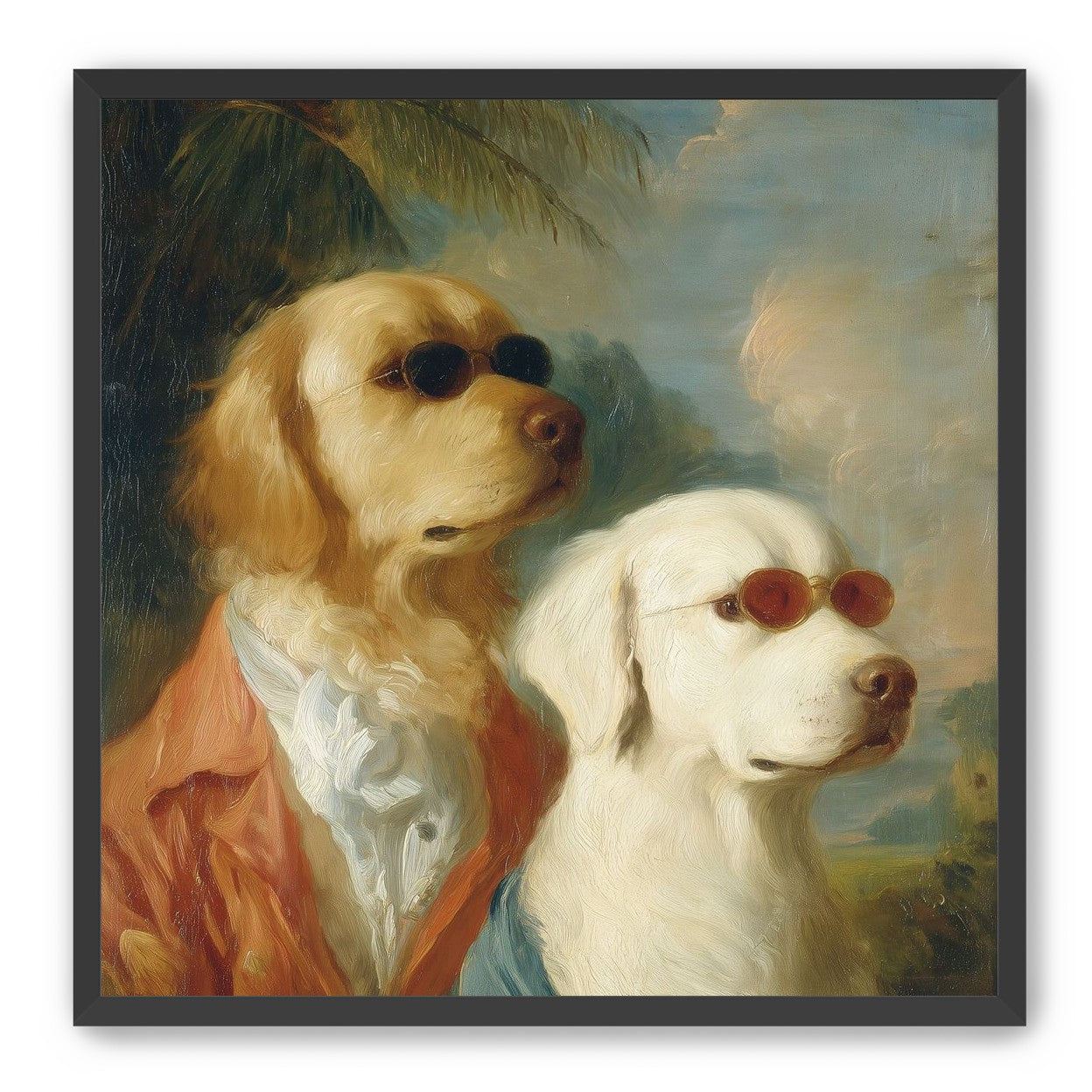Two dogs in sunglasses