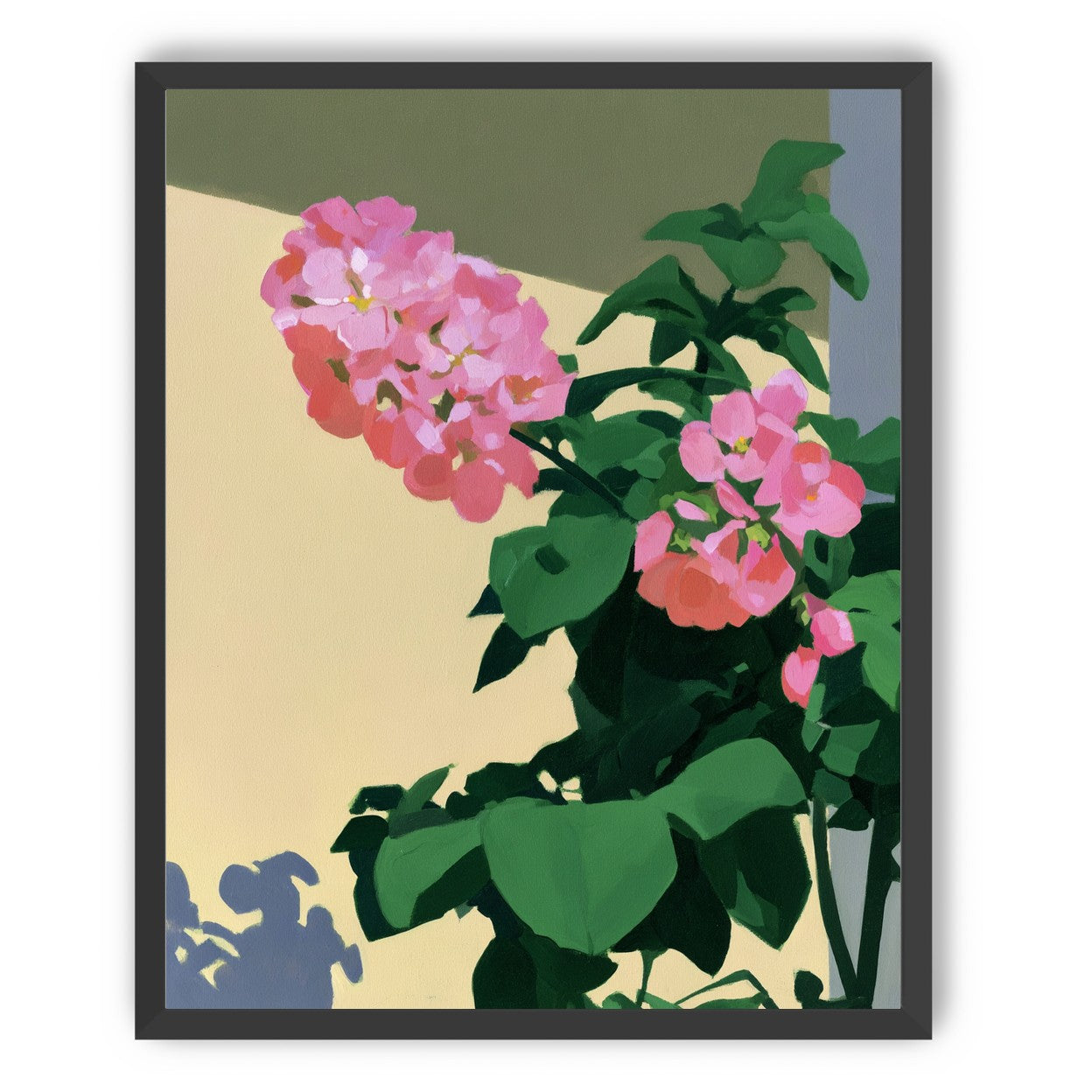 Pink blooms in hard light