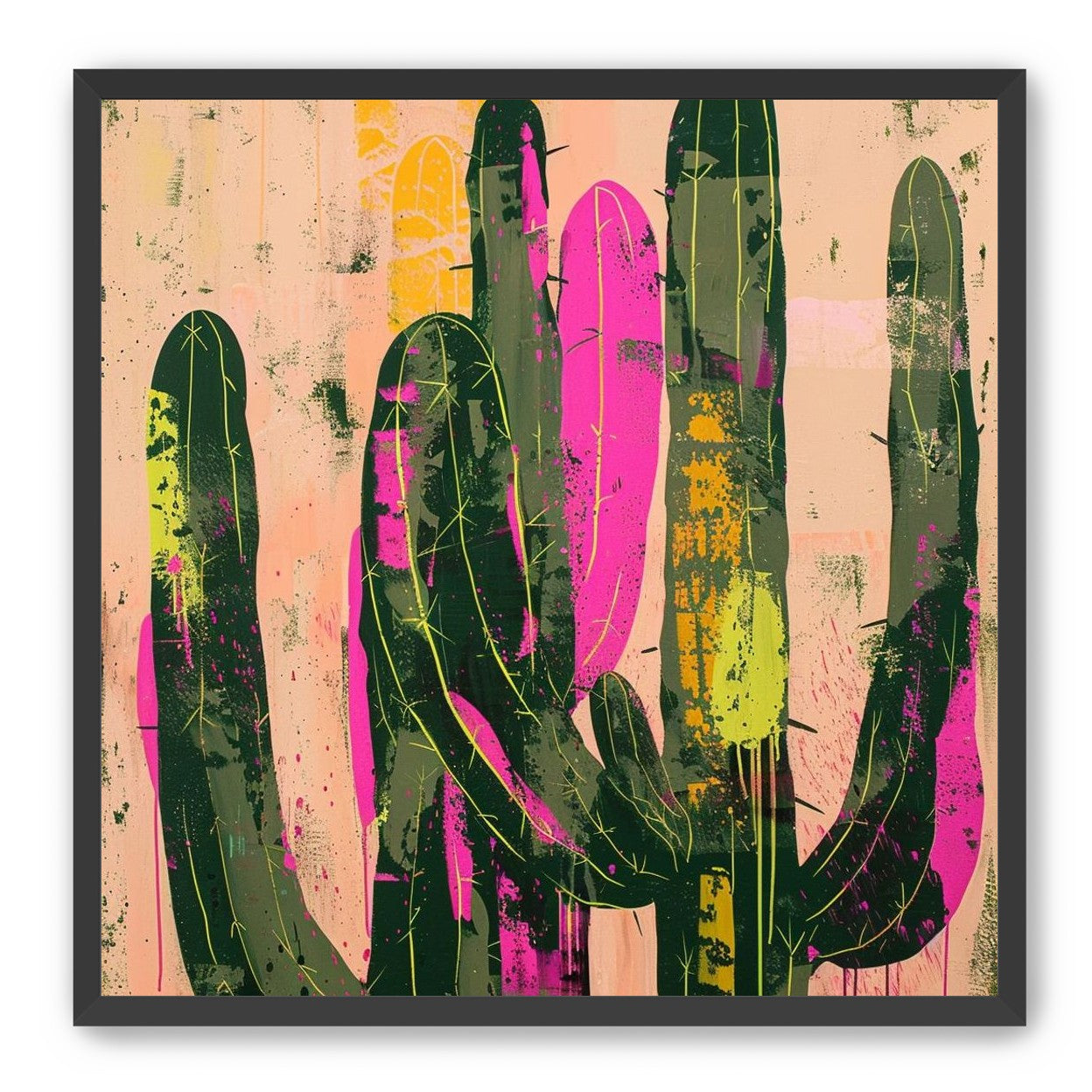 Neon pink on cactus green