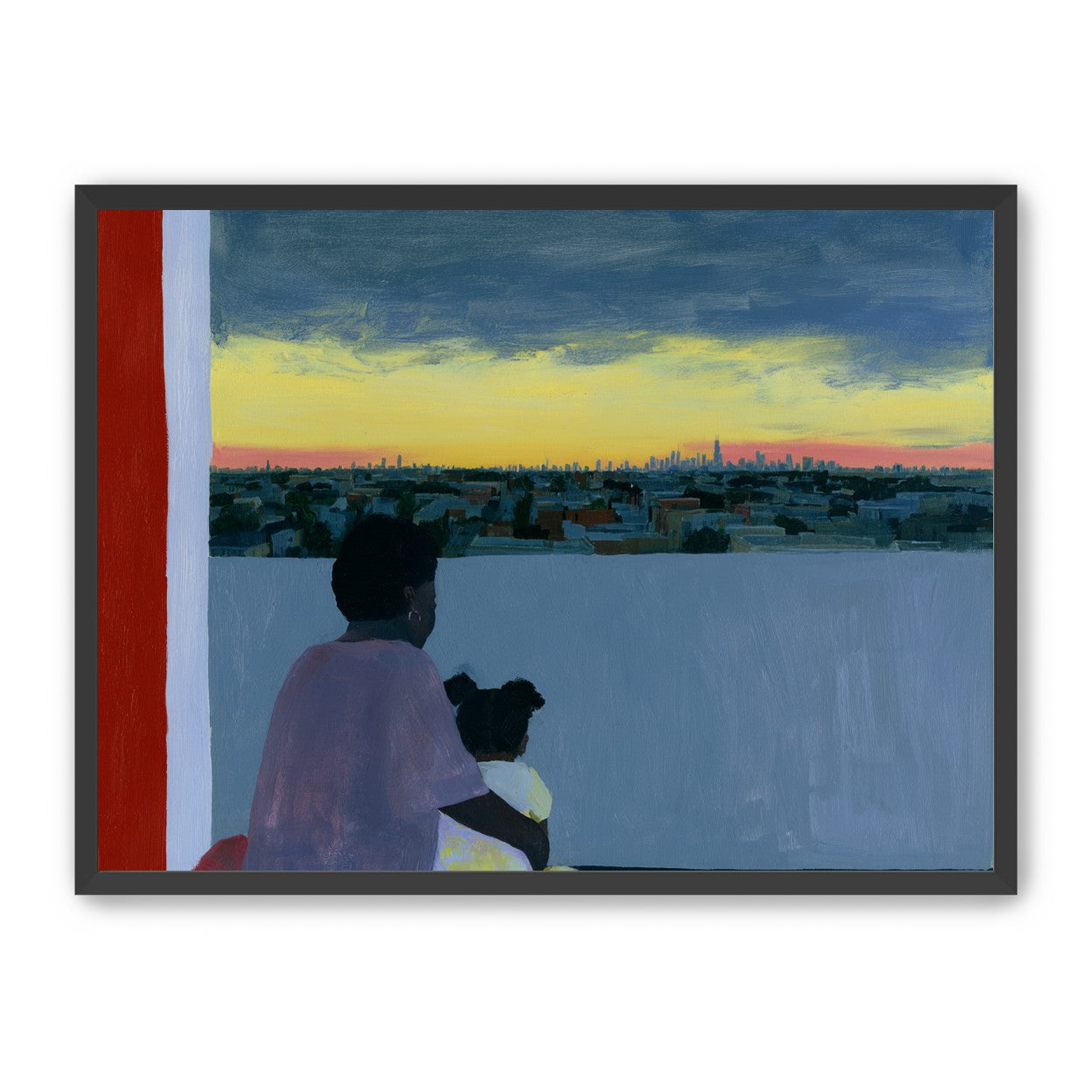 City lights beyond the parapet