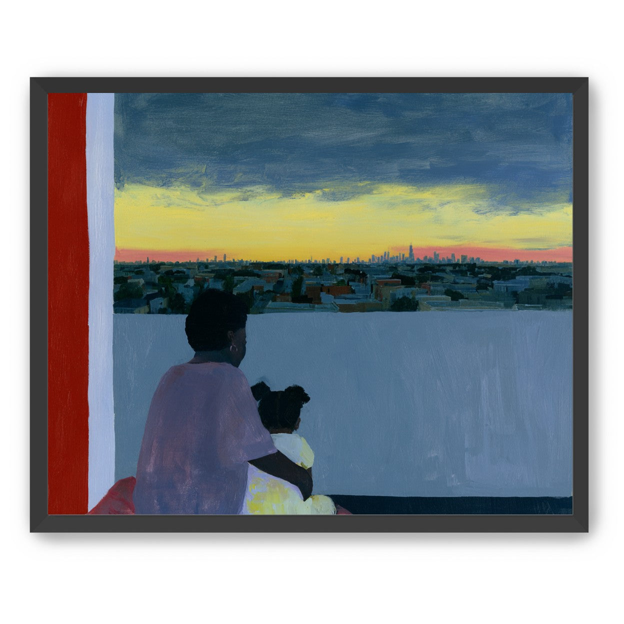 City lights beyond the parapet