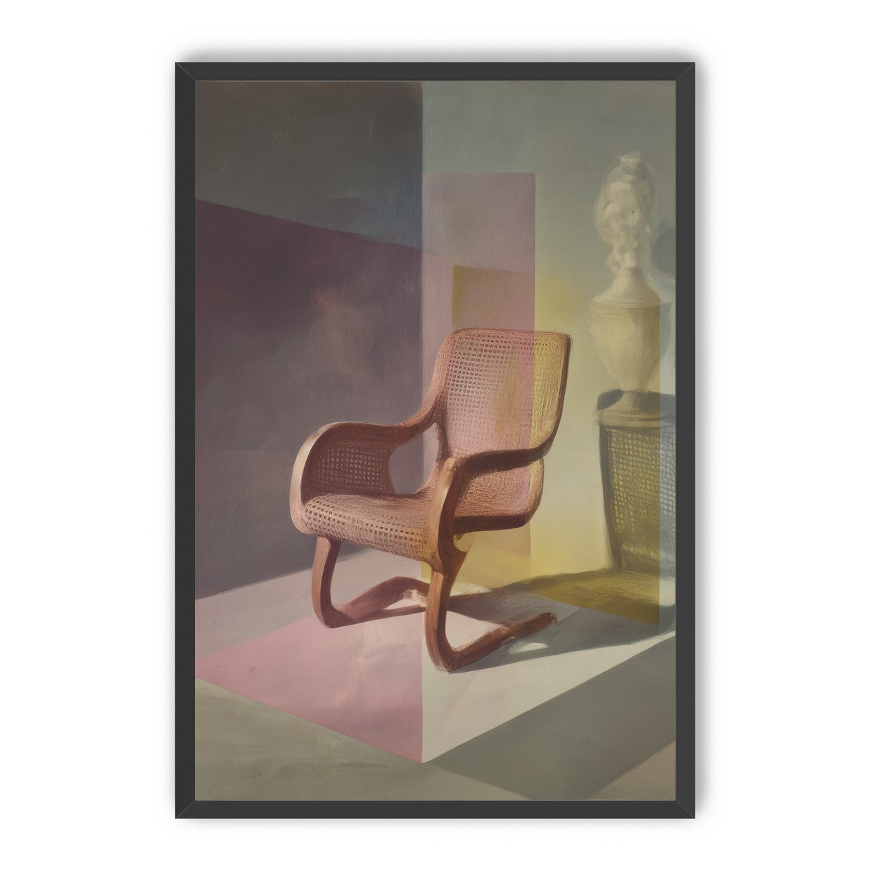 Cane chair within color panes