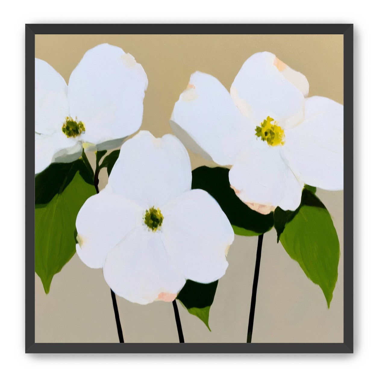 Three white flowers above purple