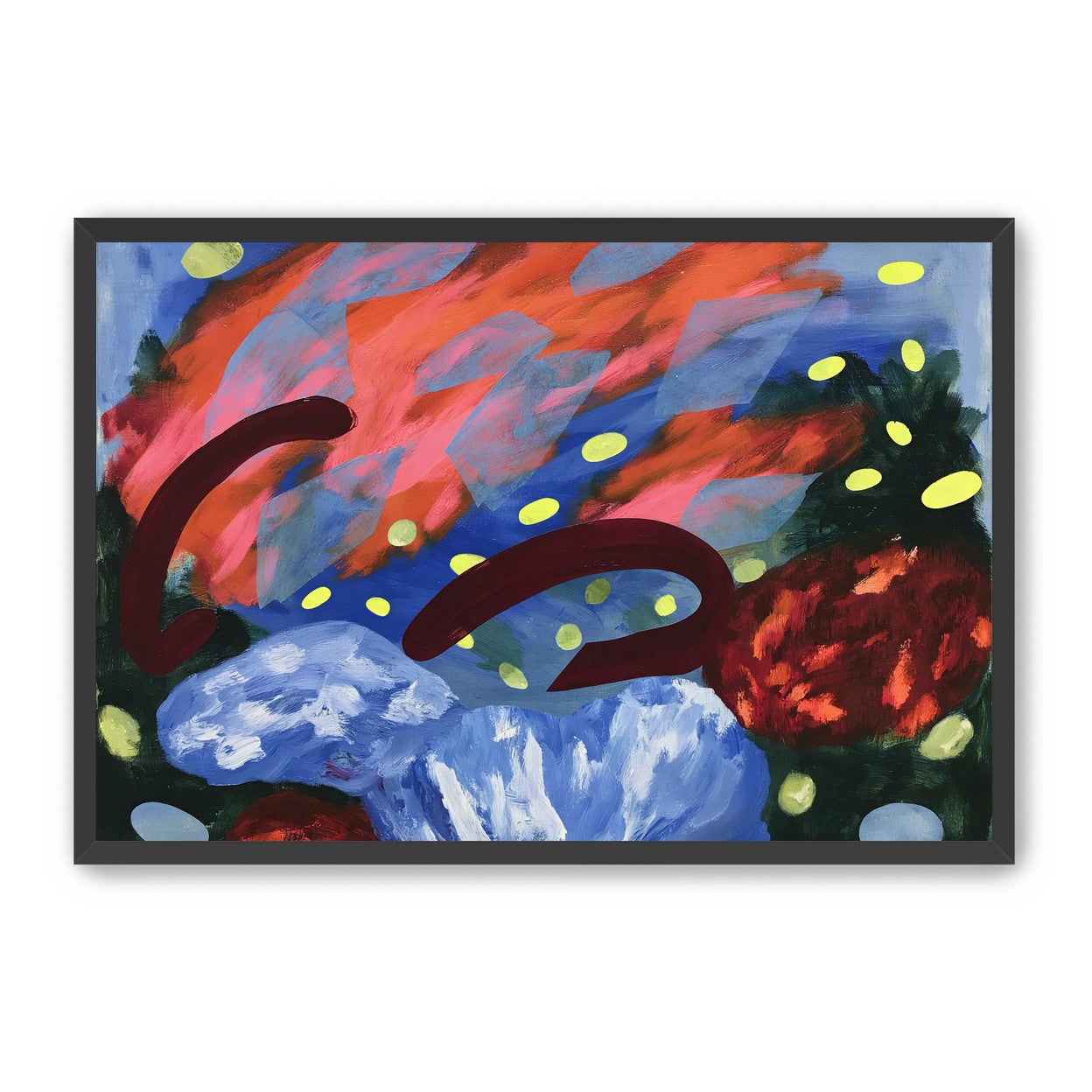 Layered brushstrokes with yellow ovals