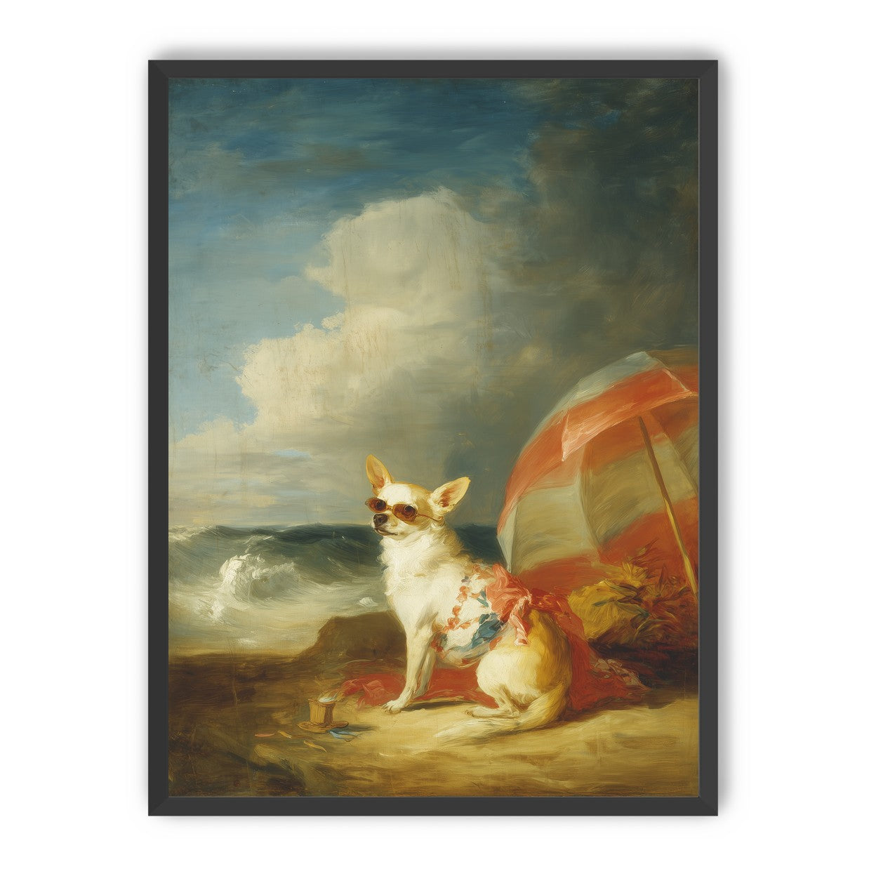Red shade over seaside dog