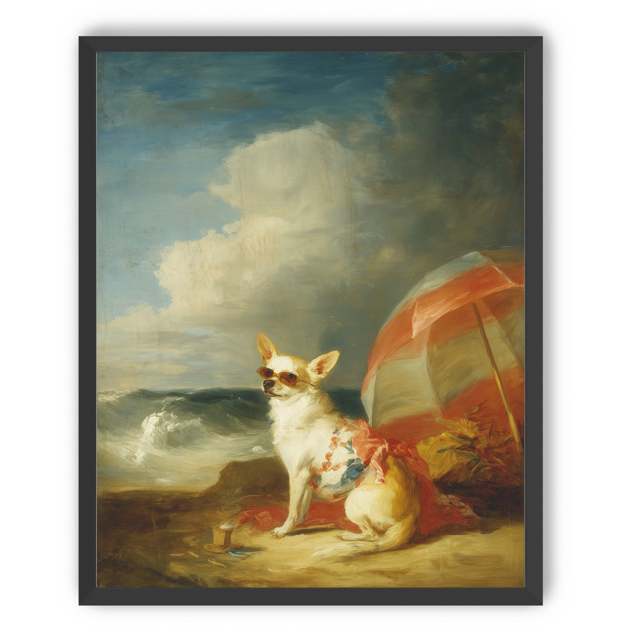 Red shade over seaside dog