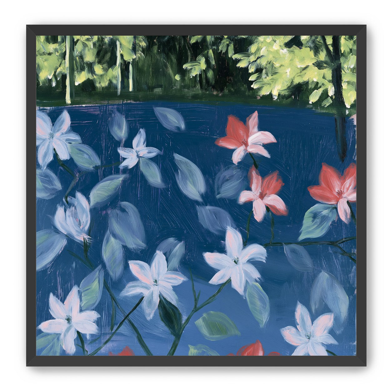 Coral flowers on dark water