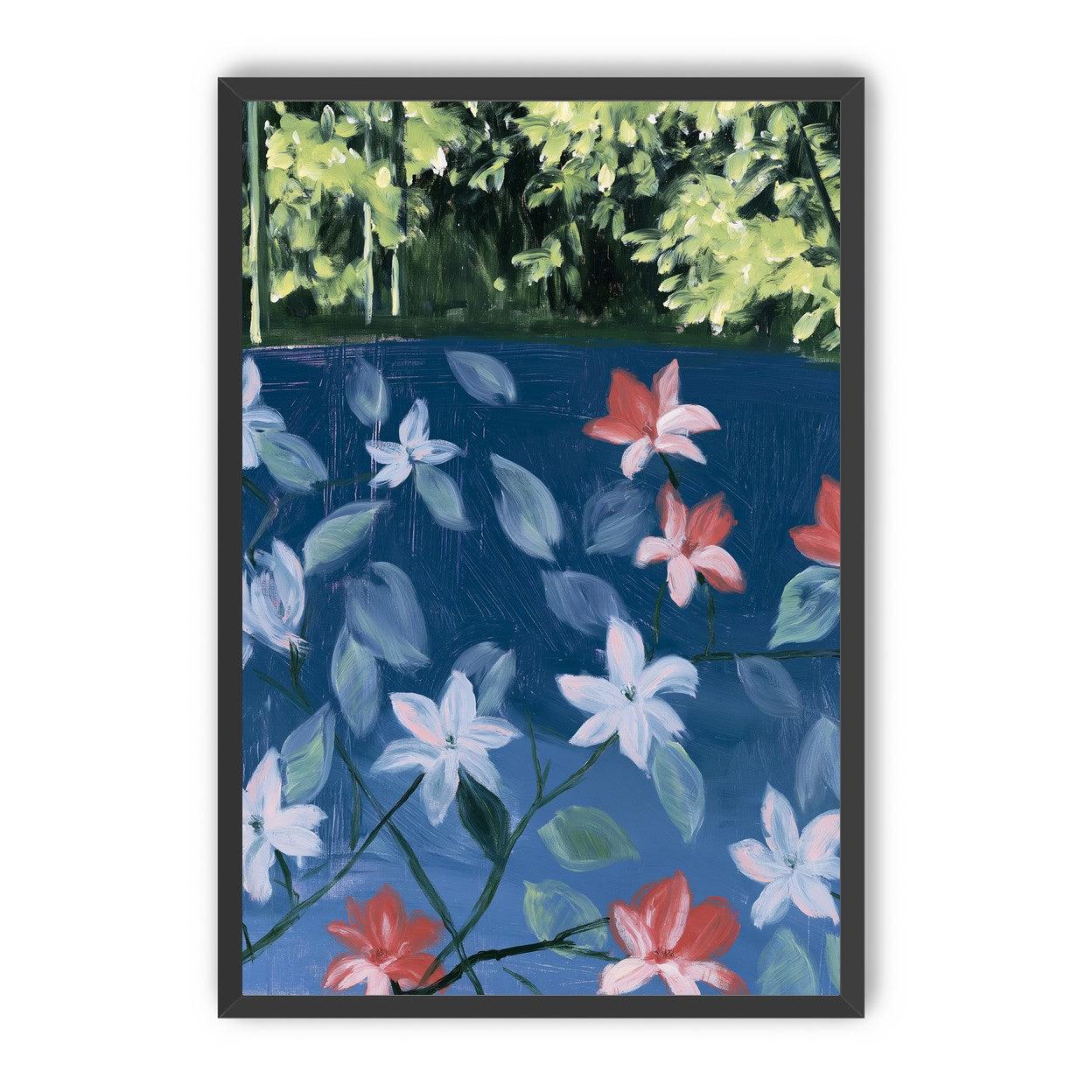 Coral flowers on dark water