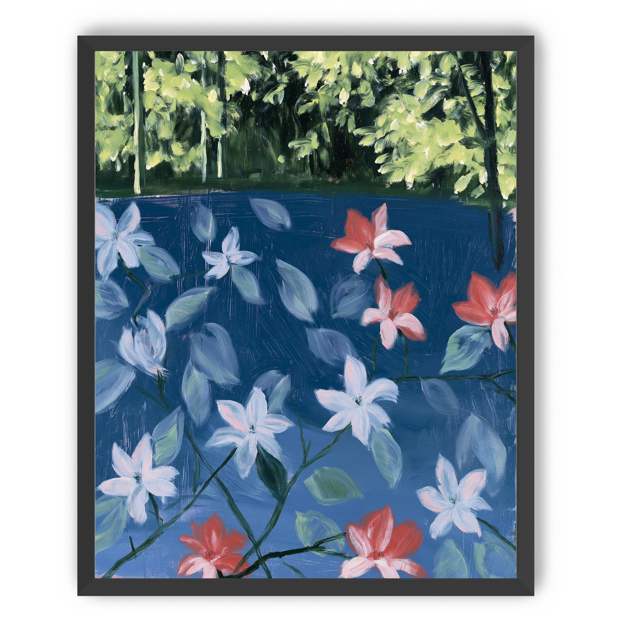 Coral flowers on dark water