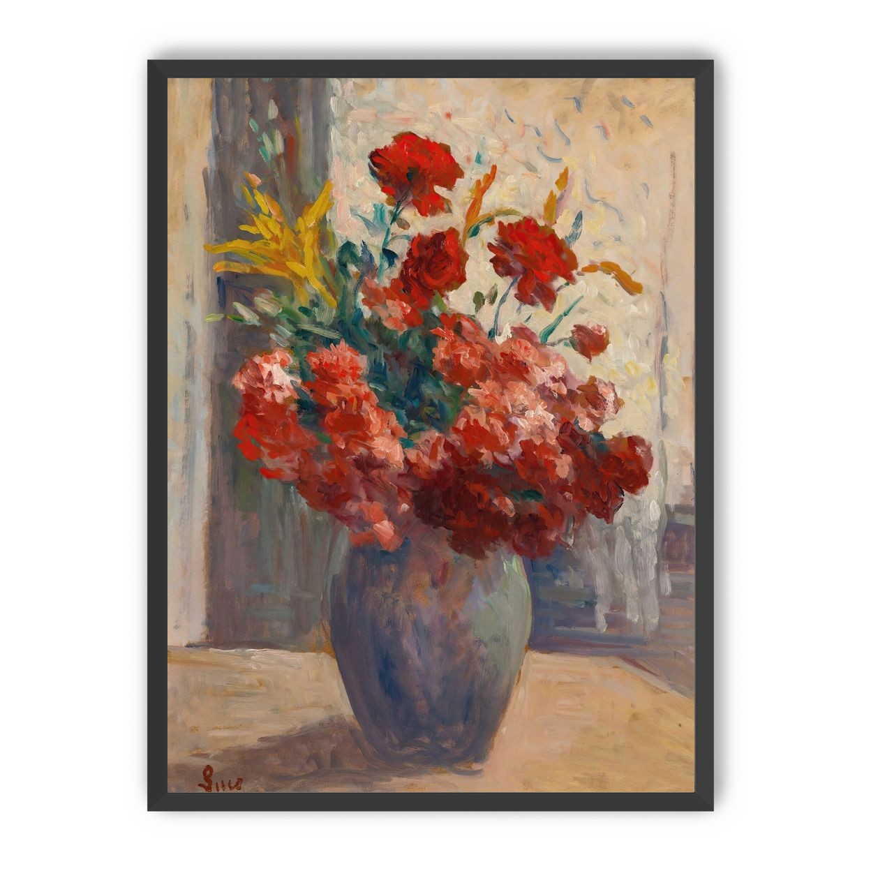 Flowers within a tall vase