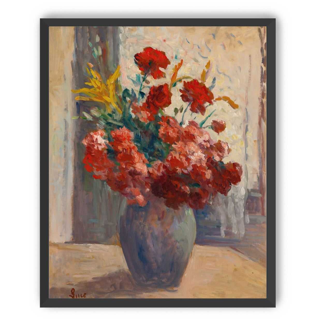 Flowers within a tall vase