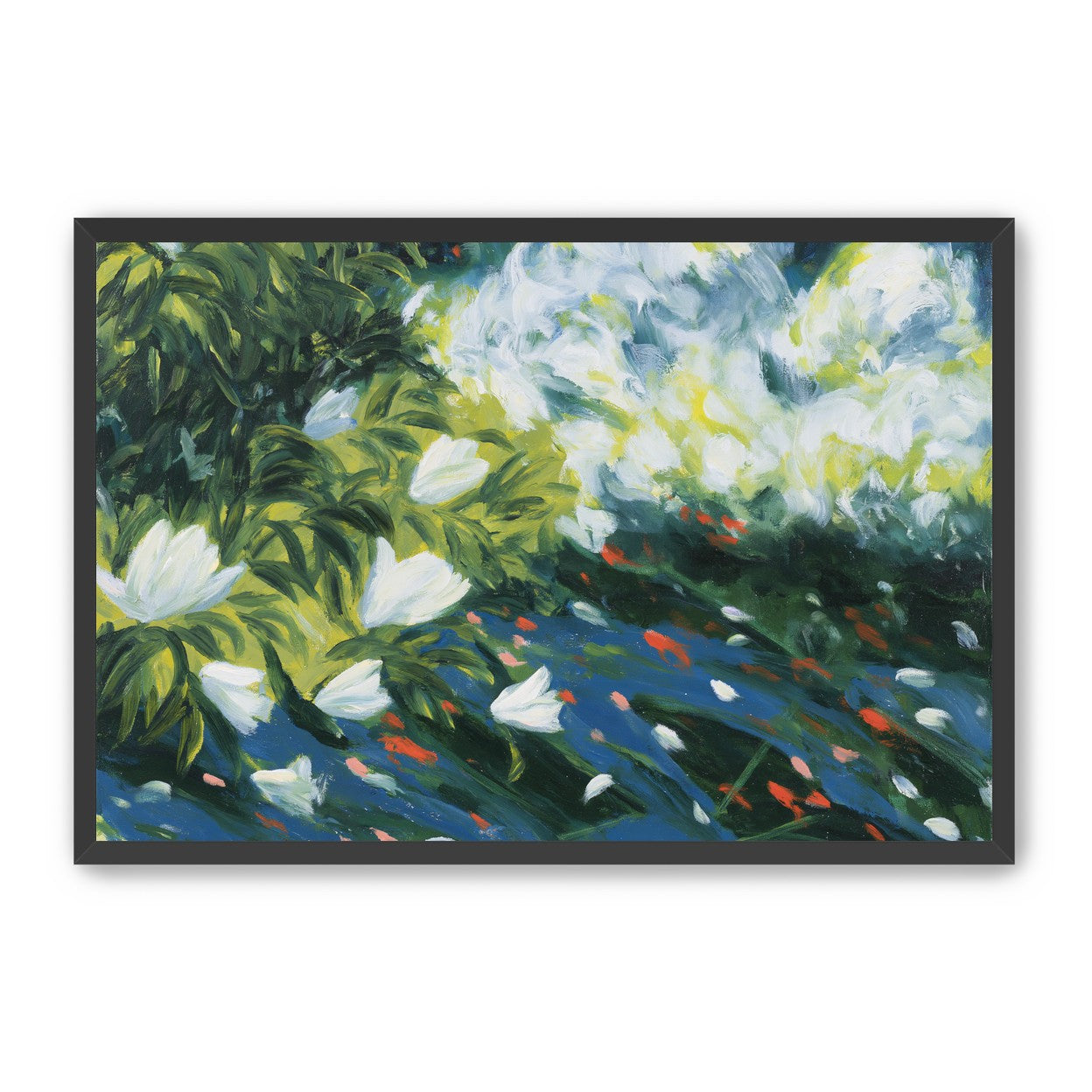 White petals on blue water
