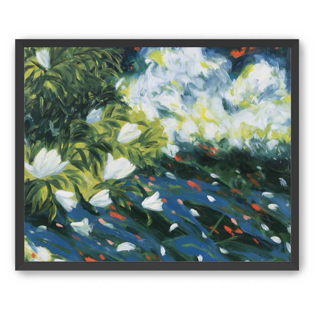 White petals on blue water