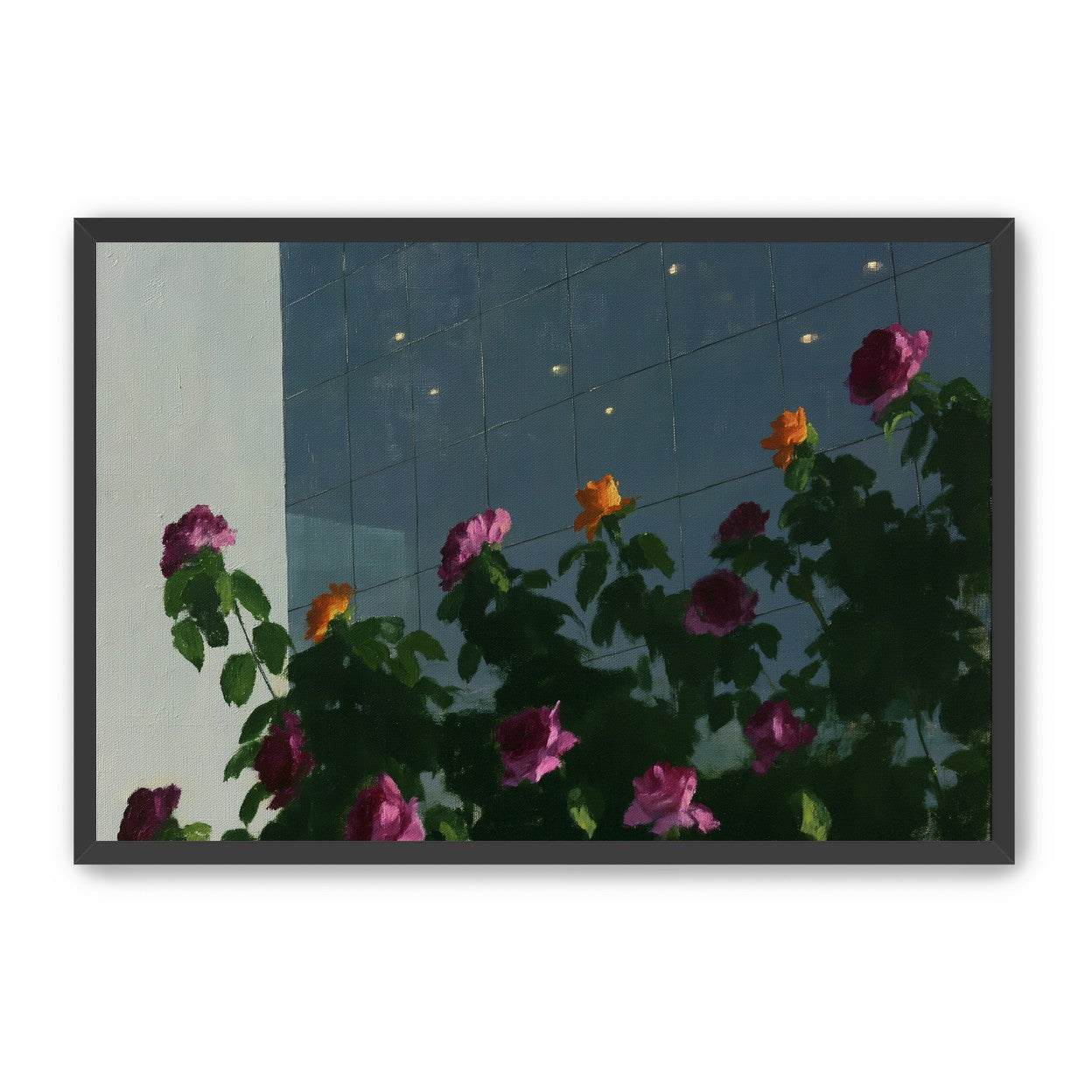 Flowers against the glass tower