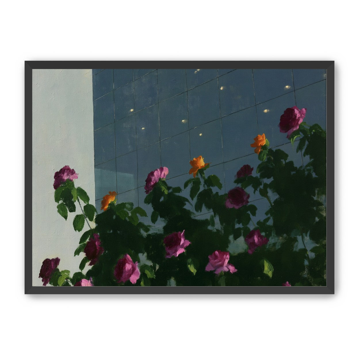 Flowers against the glass tower