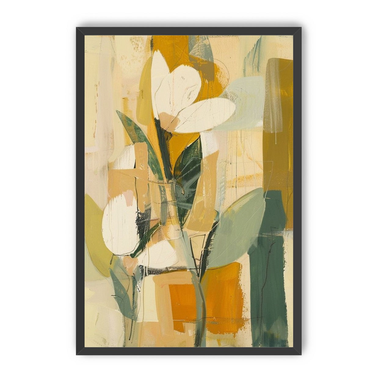 White forms within ochre blocks