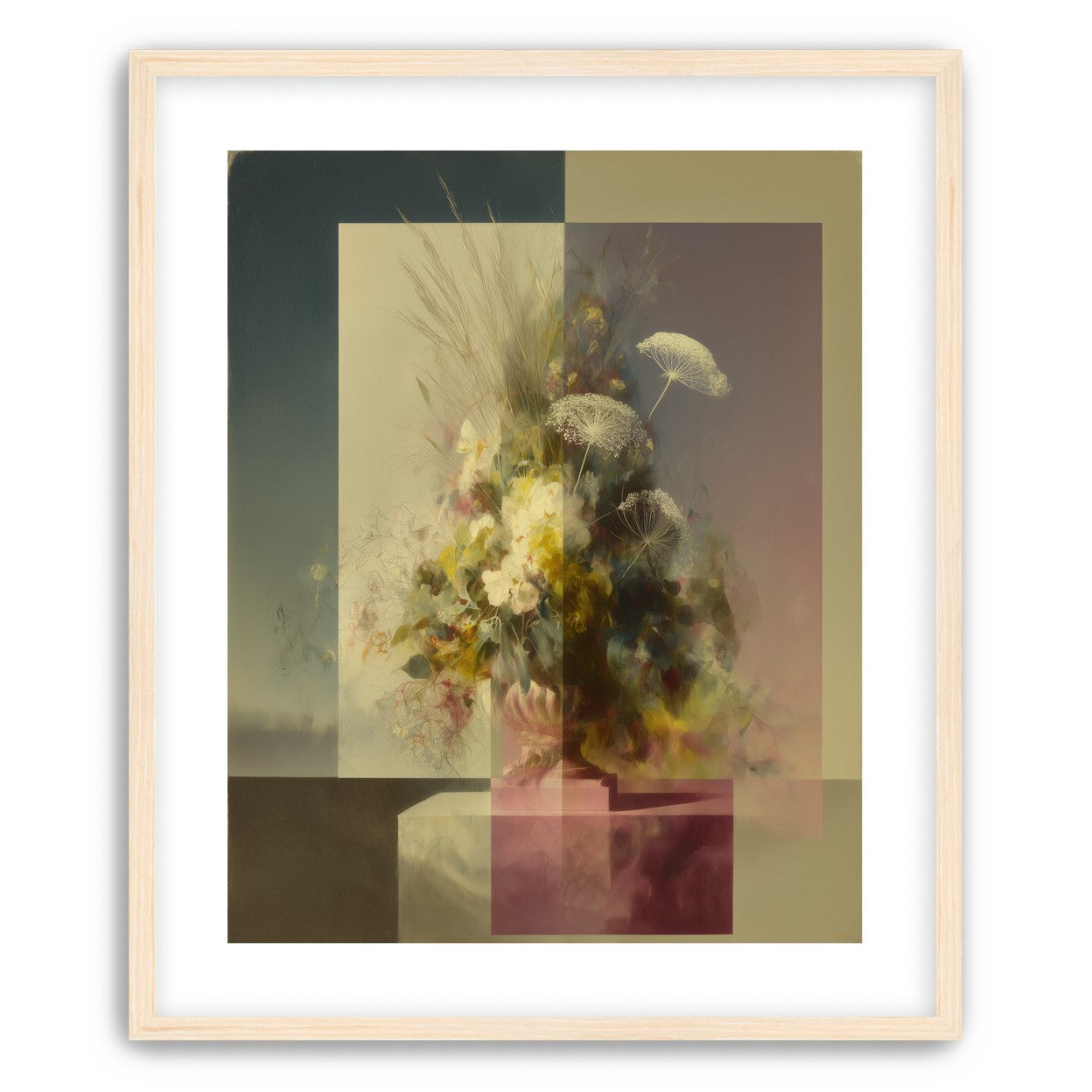 Vase of flowers within panes