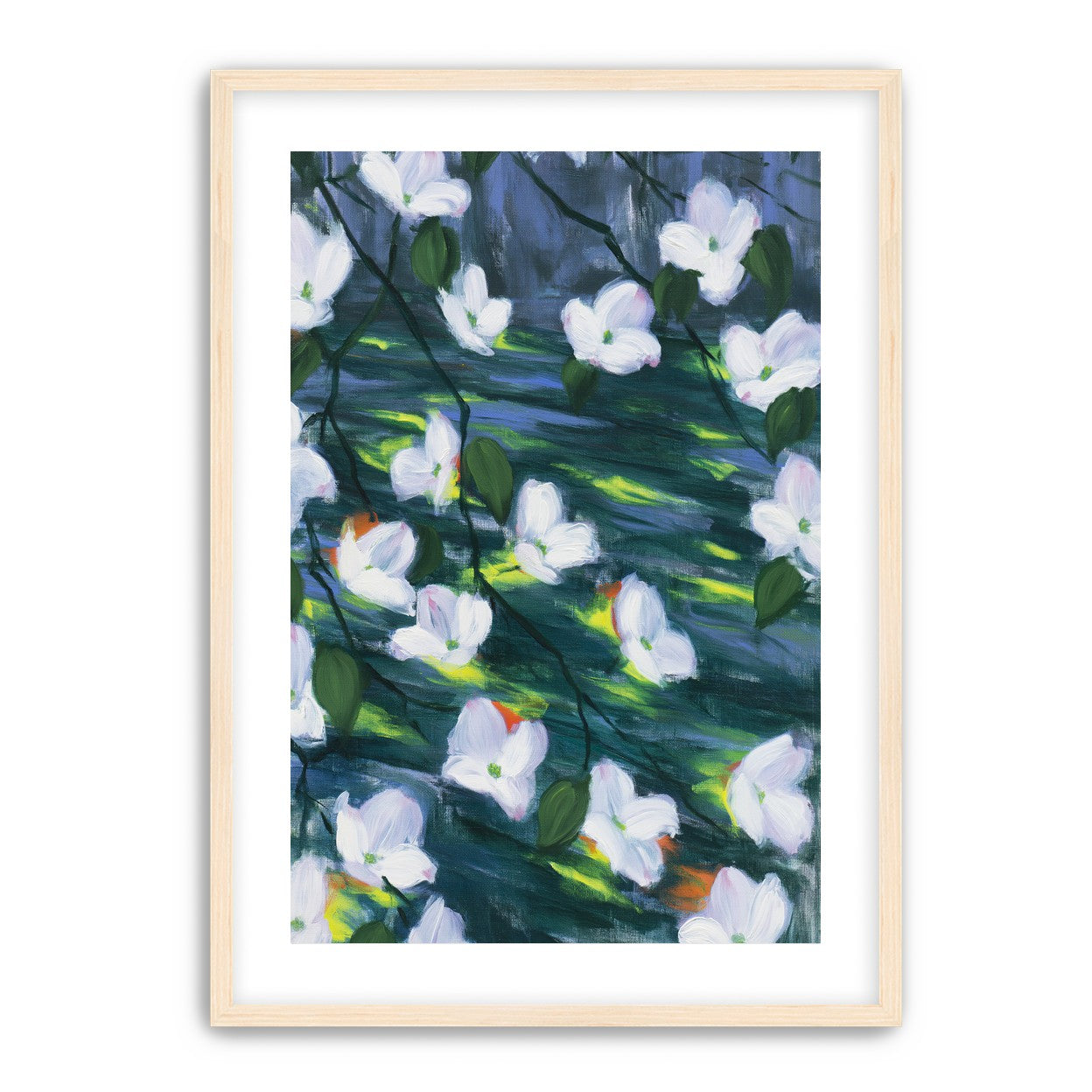 White blossoms on dark water