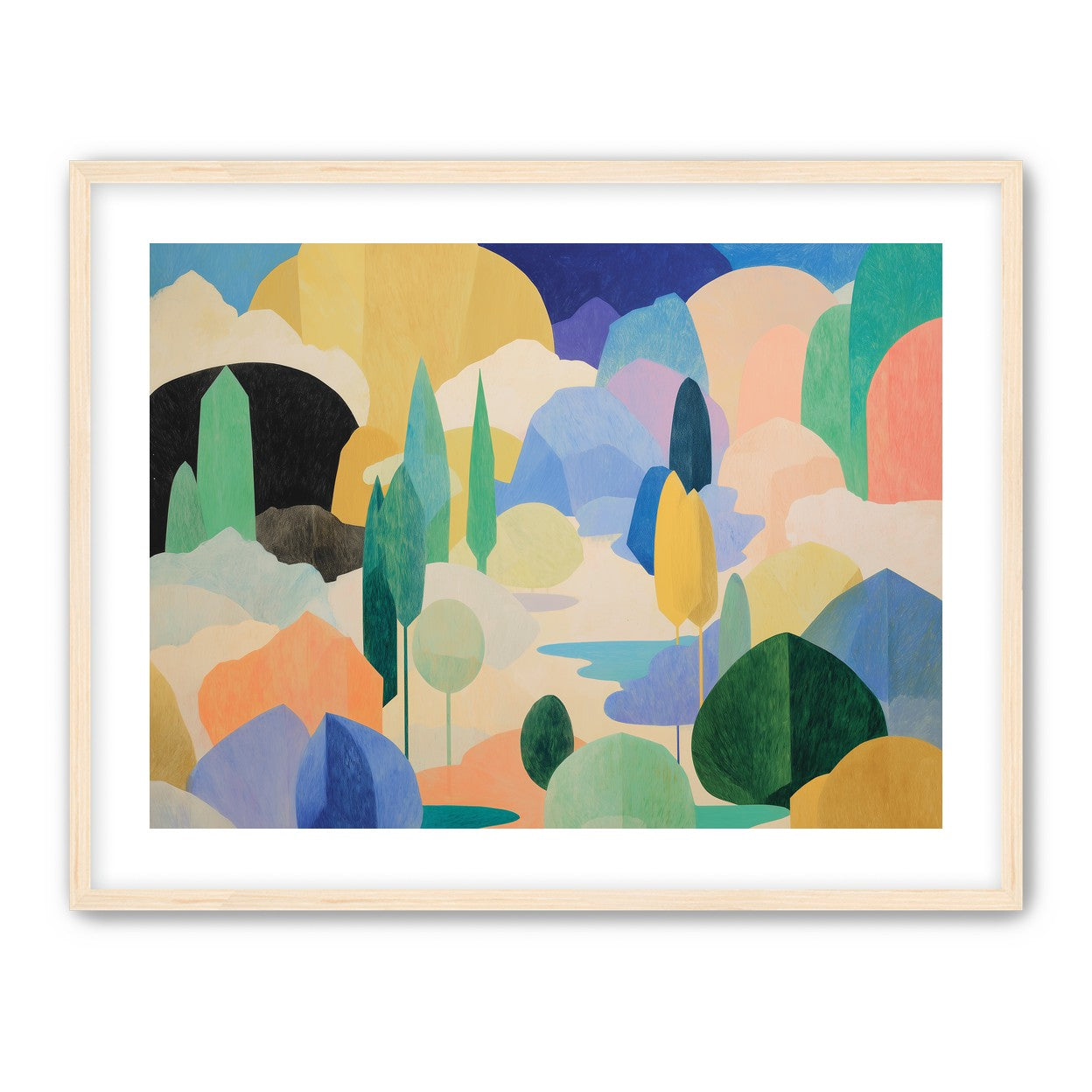 Ponds among pastel hills