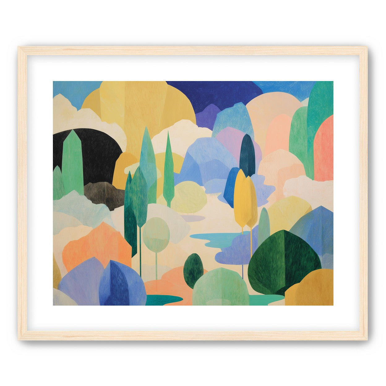 Ponds among pastel hills