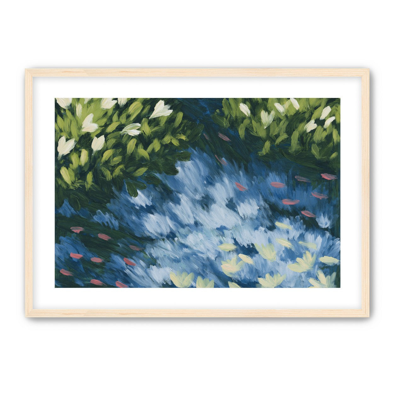 Water lilies over passing fish