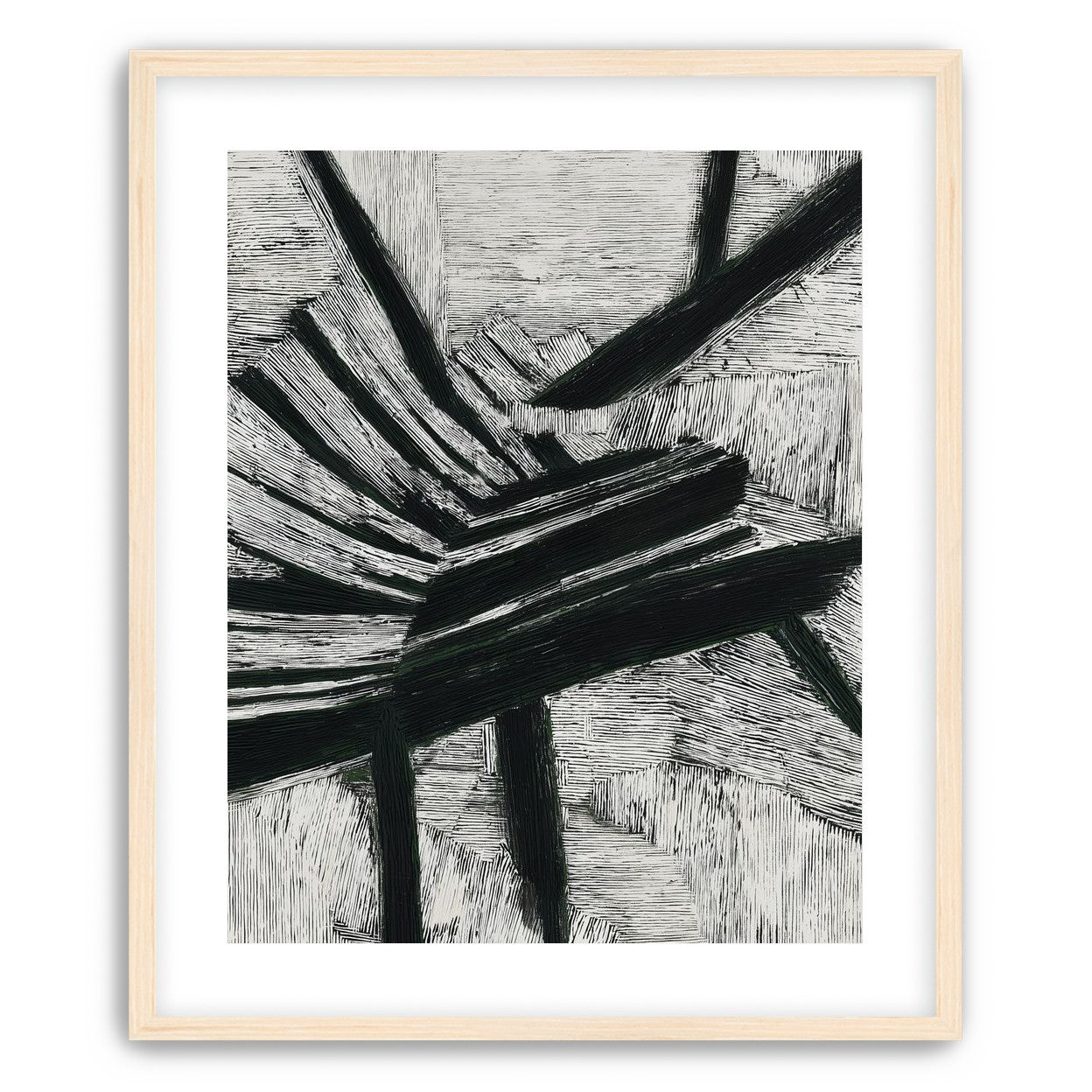 Black cuts through white grain
