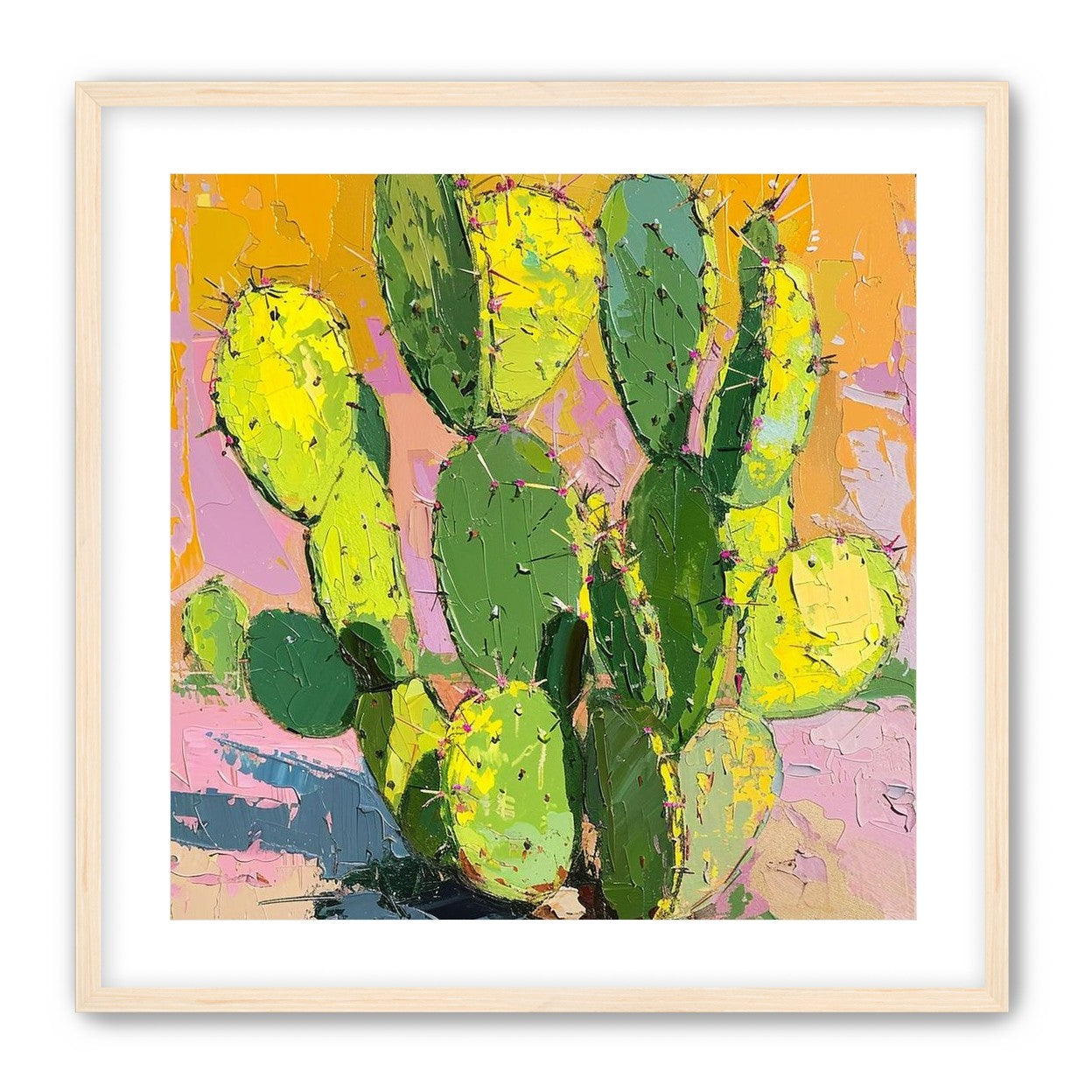 Thick paint on cactus pads