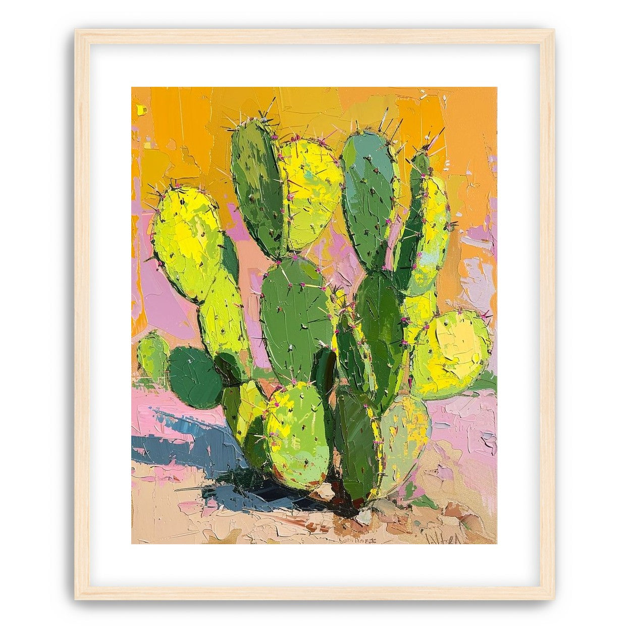 Thick paint on cactus pads