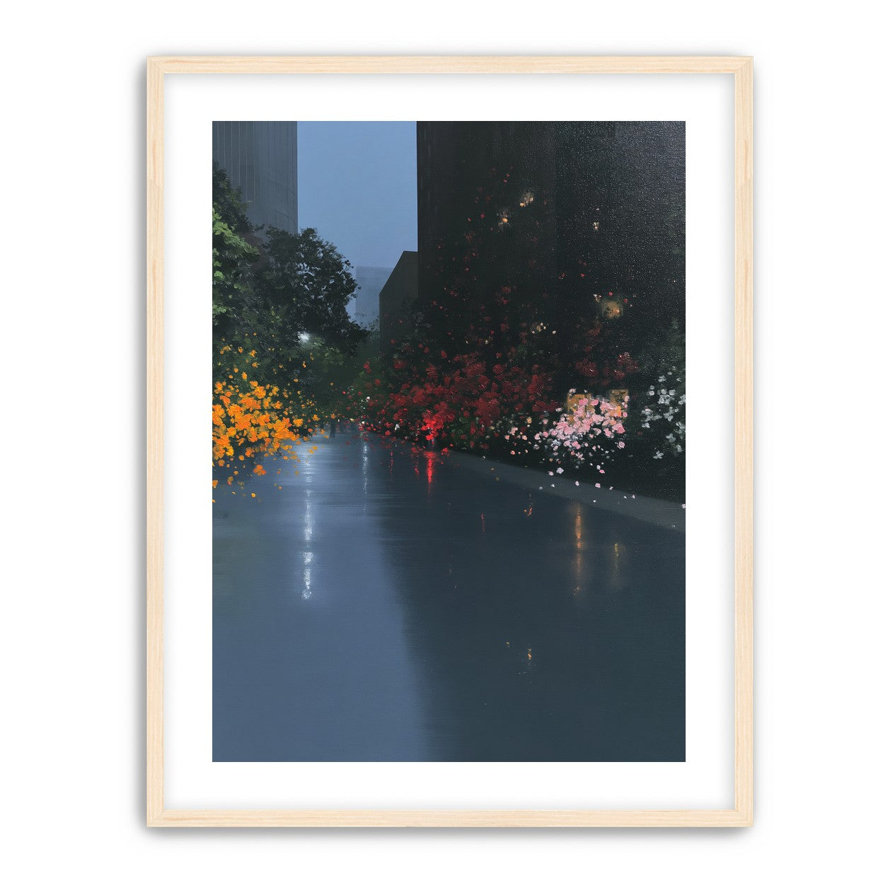 Rainlight on the flowered street