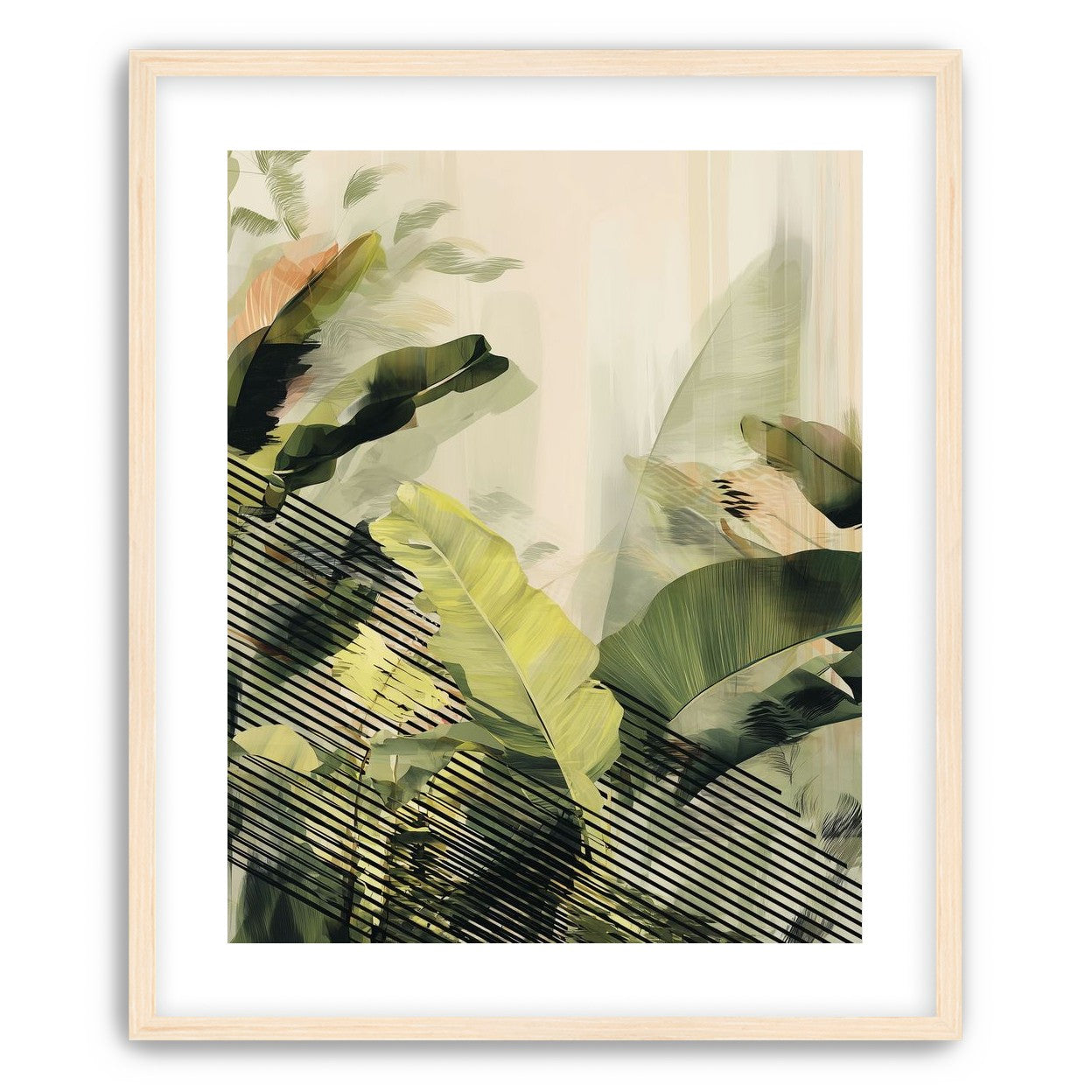 Green leaves over black stripes