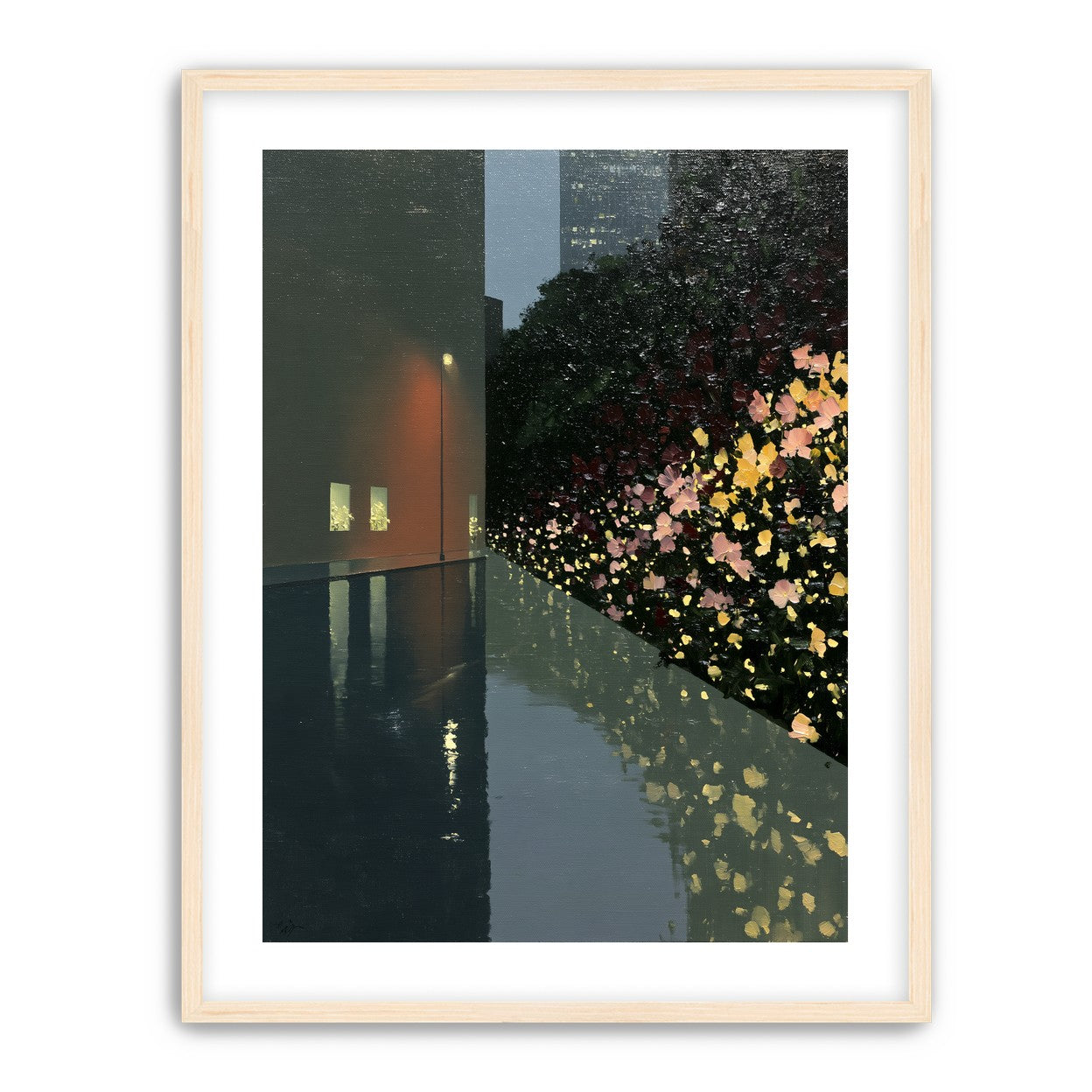 Flowers beside the wet wall