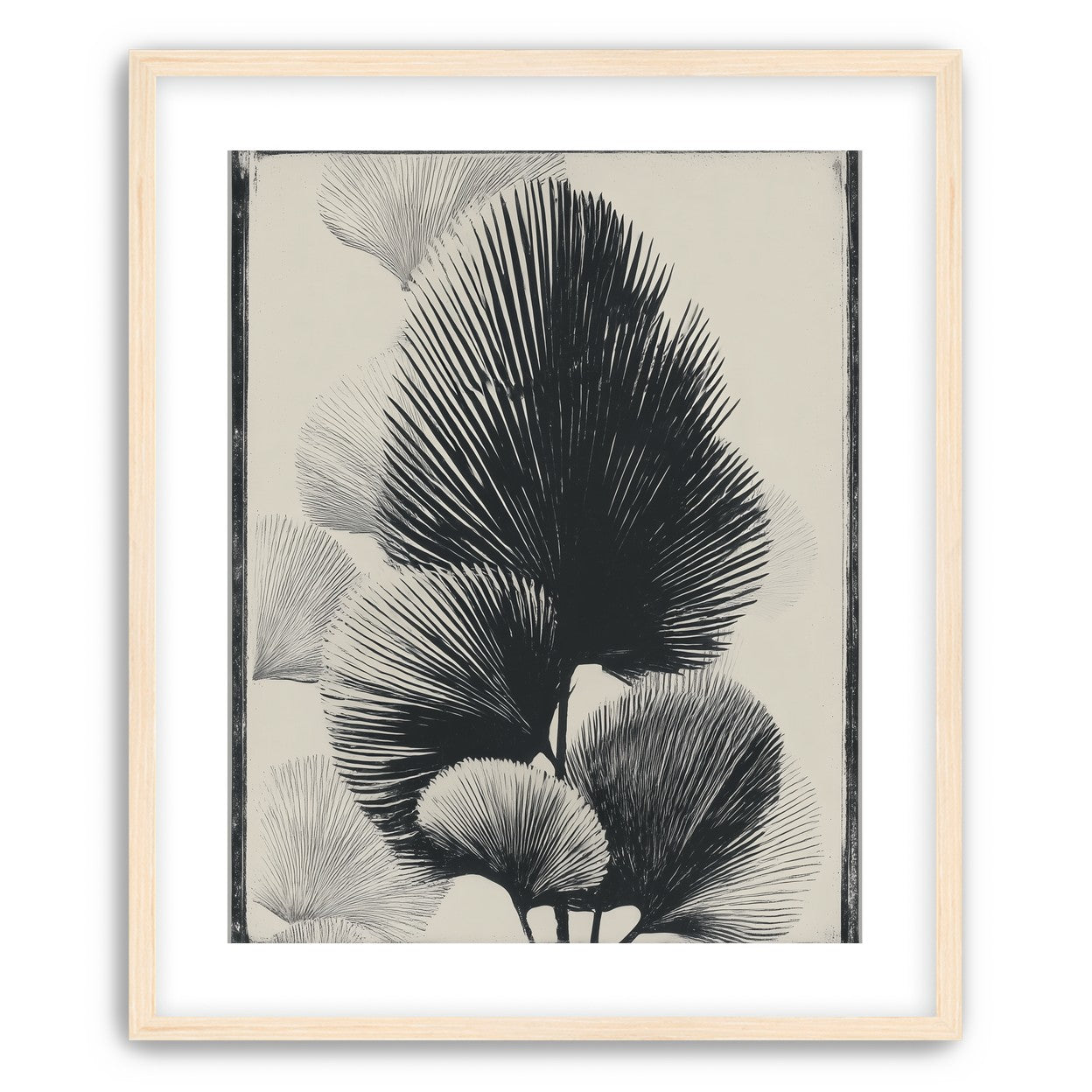 Fan fronds in ink shadow