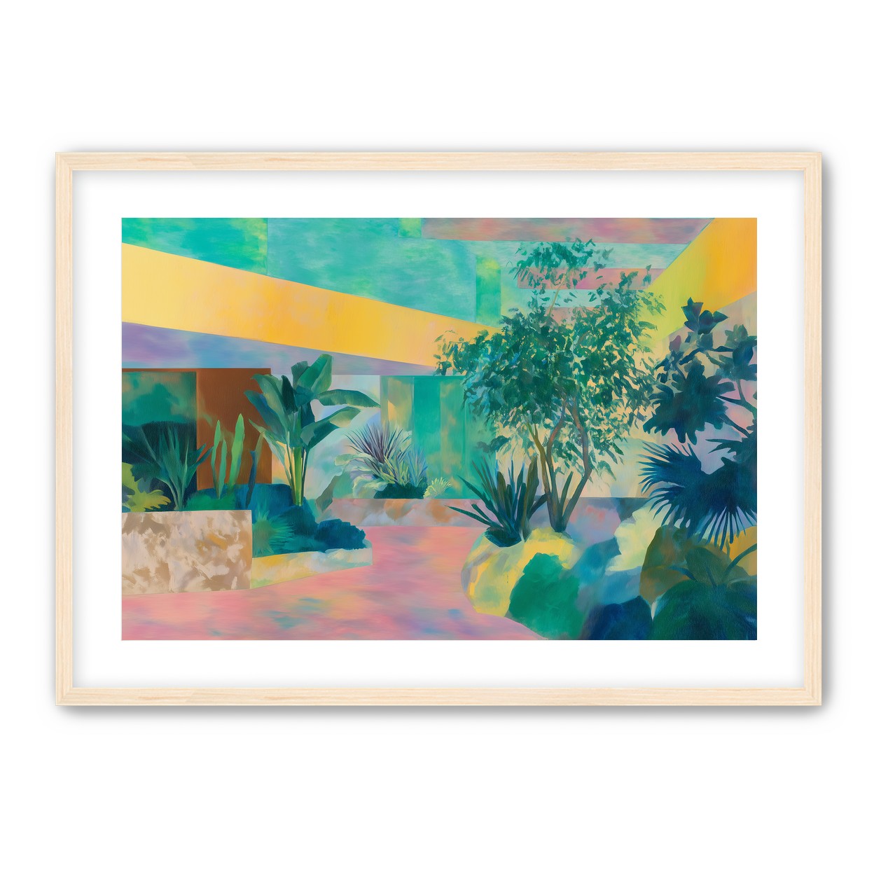 Garden beneath striped light