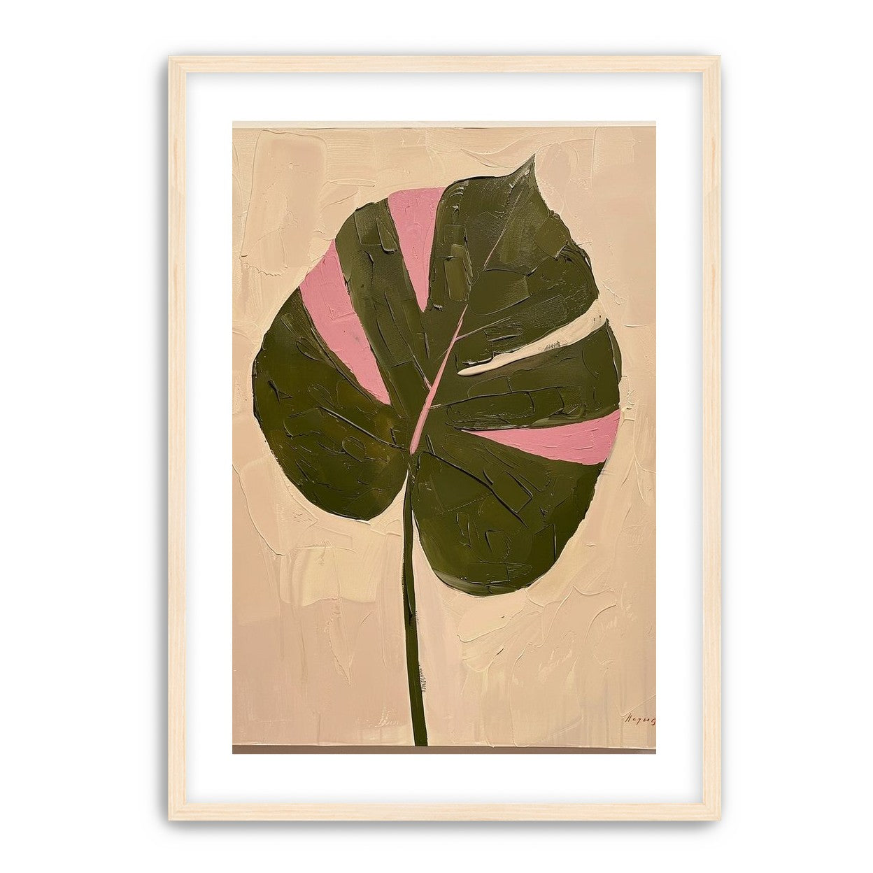 Pink banded leaf on plastered white